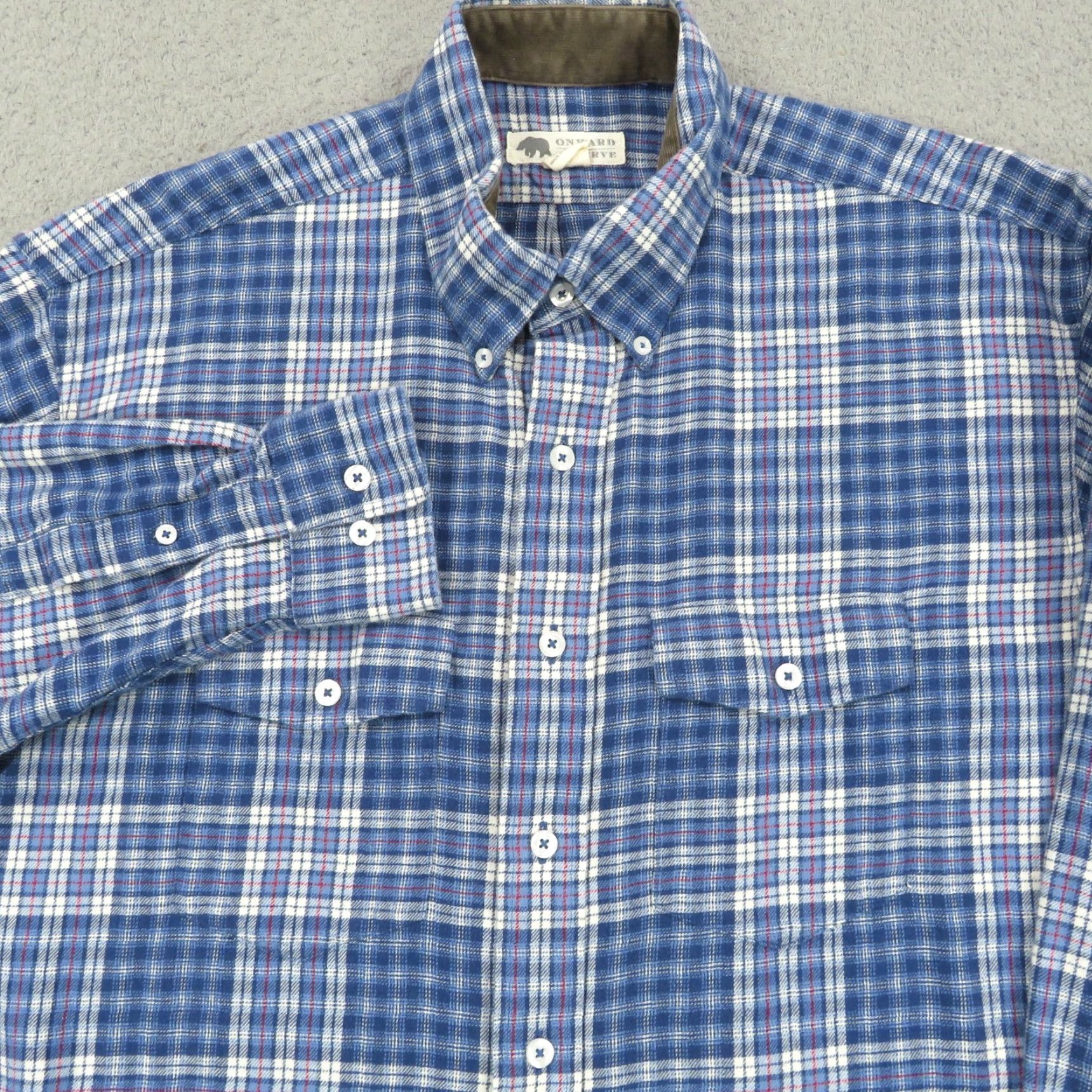 Vintage Onward Reserve Shirt Men Large Blue White Check Plaid Cotton Flannel Long Sleeve Button-Up Size US L / EU 52-54 / 3 - 3 Thumbnail