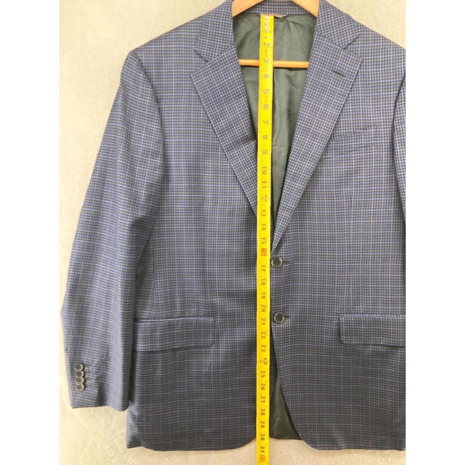 Vintage Trussini E Thomas Mens Suit Jacket 42 Blue Plaid - 90s Business Notch Lapel, Single-Breasted, Blue, 42, Regular, Mens, Italy Made Size 42R - 3 Thumbnail