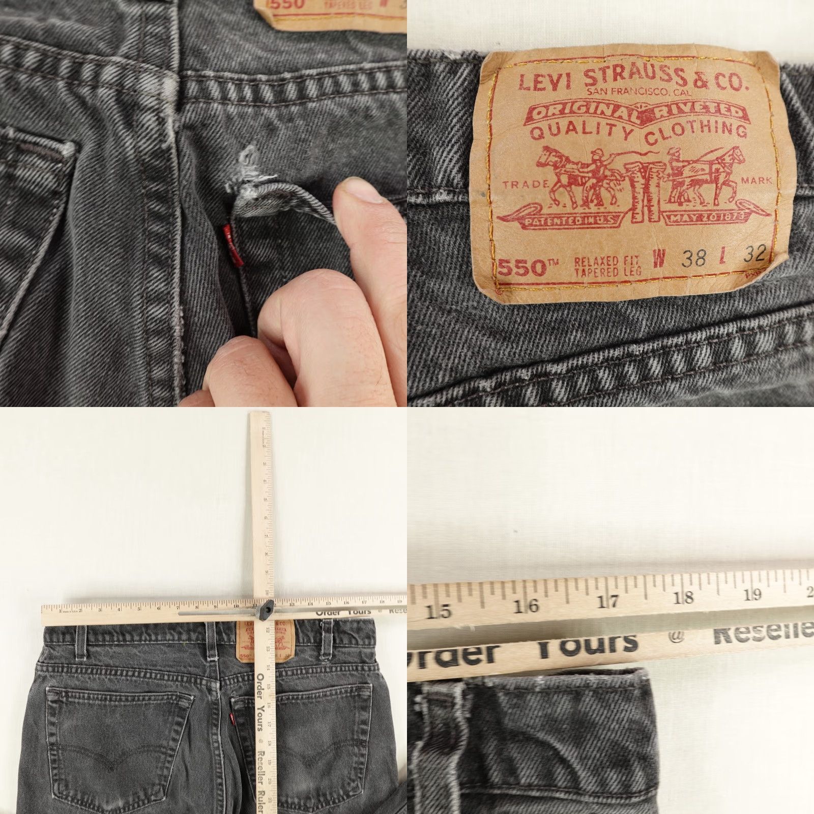 Levi's VINTAGE Levi's Jeans Mens 38x32 Gray Denim 550 Relaxed Tapered 90s 90s Levi's 500 Series Regular Mens Jeans Gray Cotton Denim Bagging 38x32 Size US 35 - 8 Thumbnail