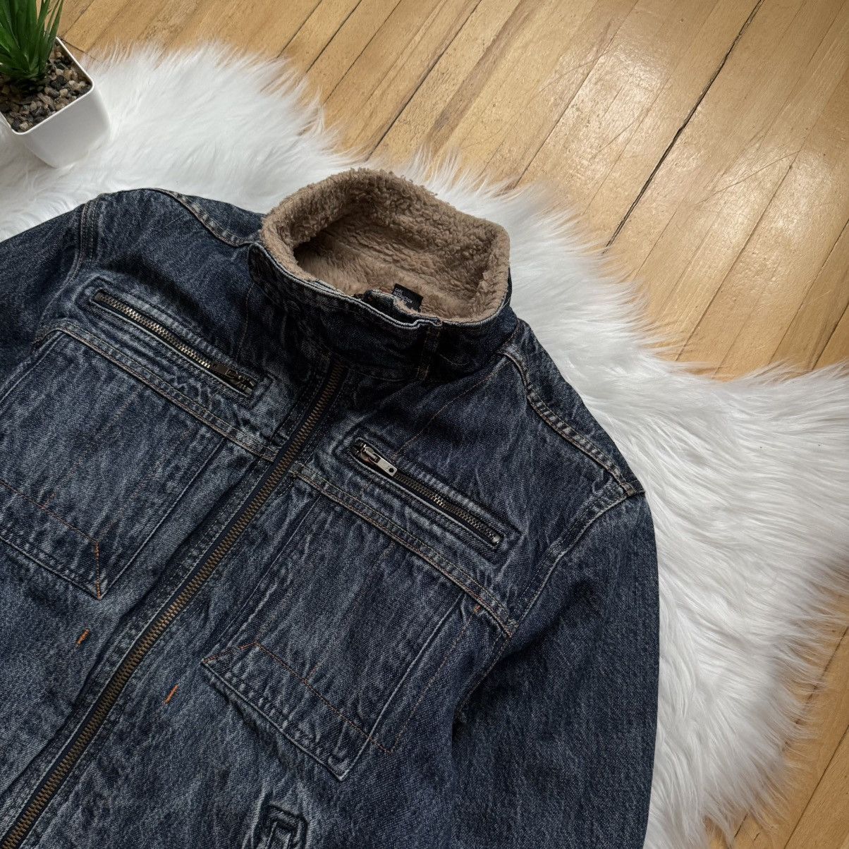 Diesel 📌 Vintage Y2K Diesel Fur Sherpa Denim Jacket Zip Up 00s Size L / US 10 / IT 46 - 3 Thumbnail
