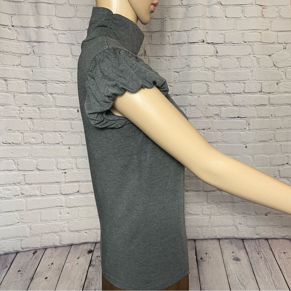 Other Aqua Grey Knit Short Puff Sleeve High Neck Top Size L Runs Size M / US 6-8 / IT 42-44 - 4 Thumbnail