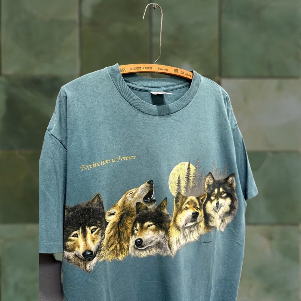 Vintage VINTAGE Wolf Pack Double Sided Blue Mens T-Shirt L 90s Miller Cotton Shirt Mens Size US L / EU 52-54 / 3 - 1 Thumbnail