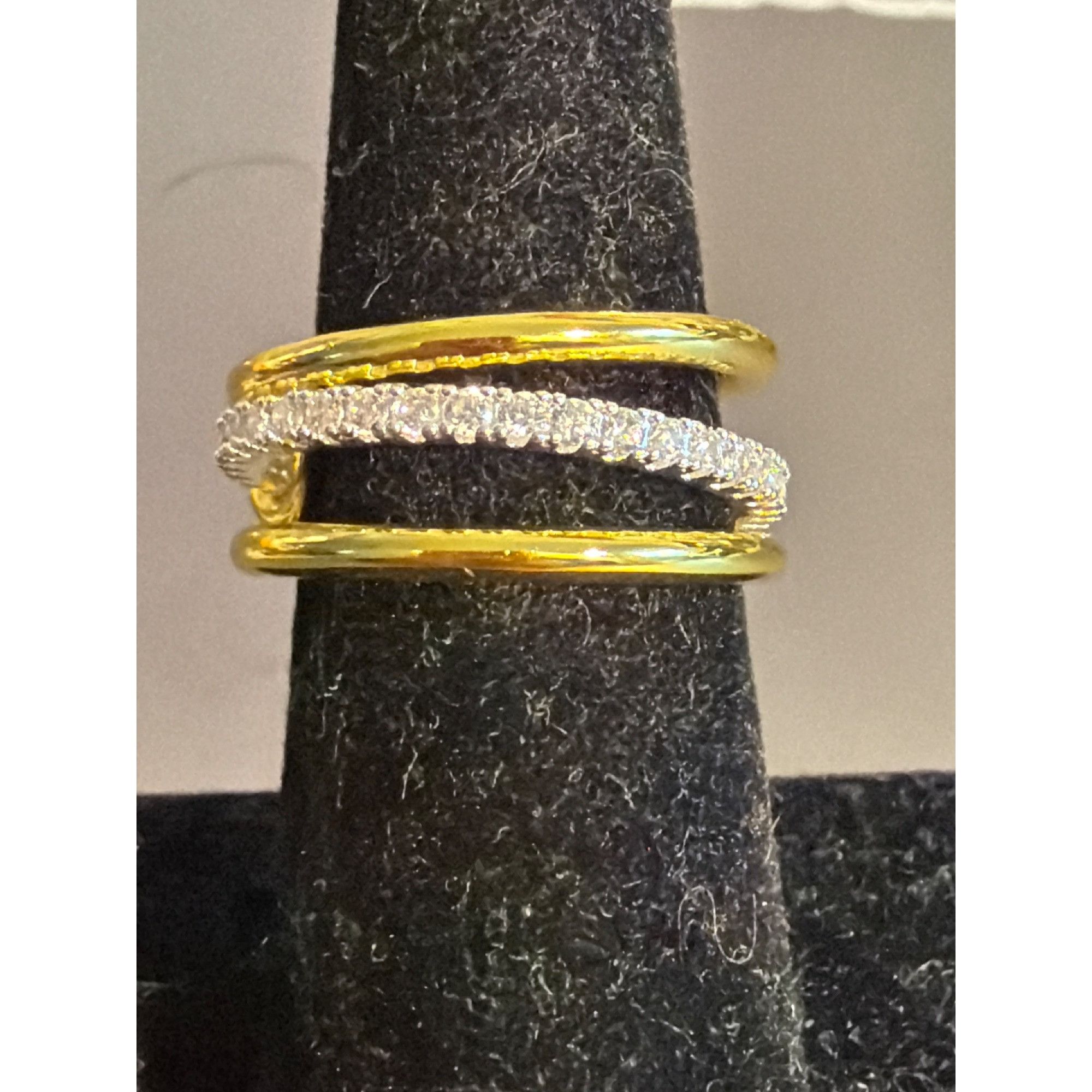 Other Gold Silver Plated Triple Band Stacker Ring CZ Stones Connec Size ONE SIZE - 1 Thumbnail