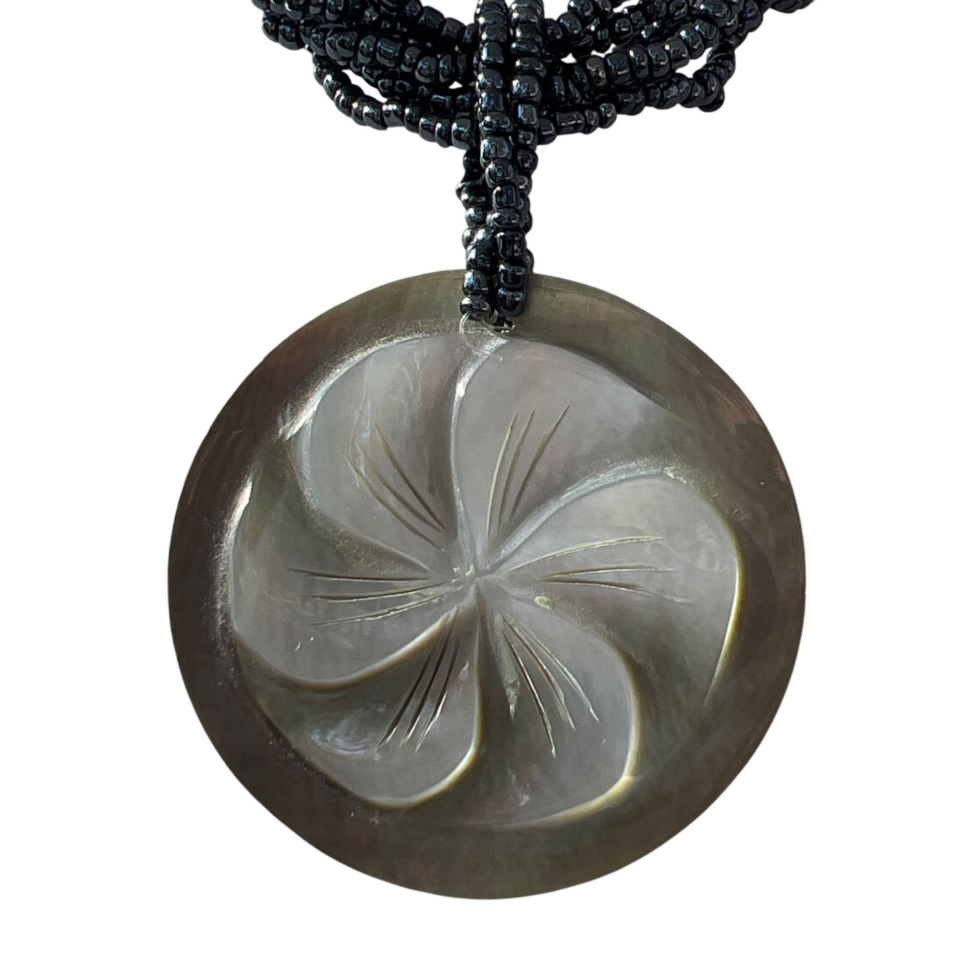 Other Vintage Dark Silver Seed Bead Necklace Carved Mother of Pear Size ONE SIZE - 2 Thumbnail