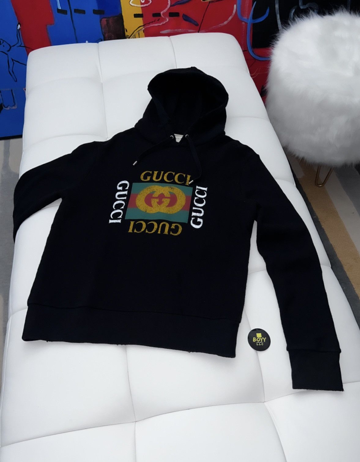 Image of Gucci Vintage Logo Hoodie in Black, Men's (Size Small)