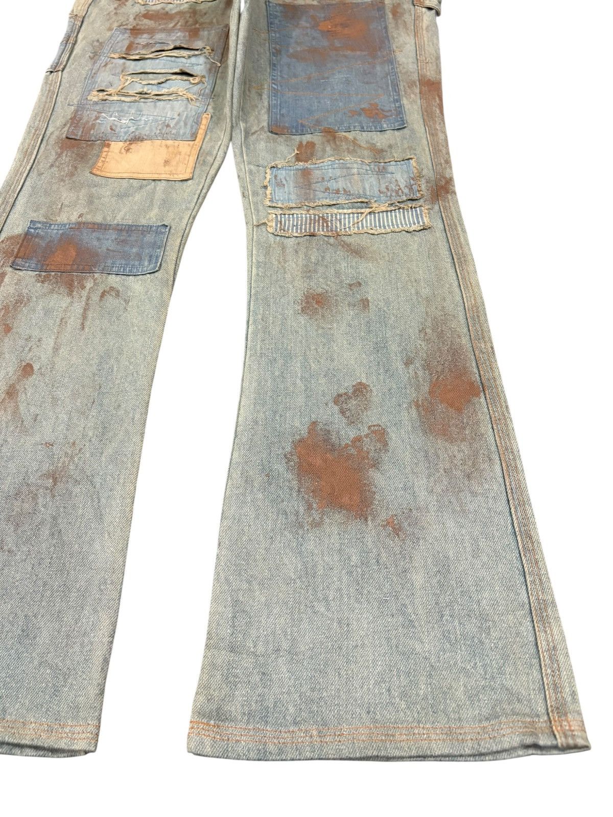 Japanese Brand Vintage Japanese Rusty Painted Patch Flare Jeans Size US 33 - 7 Thumbnail