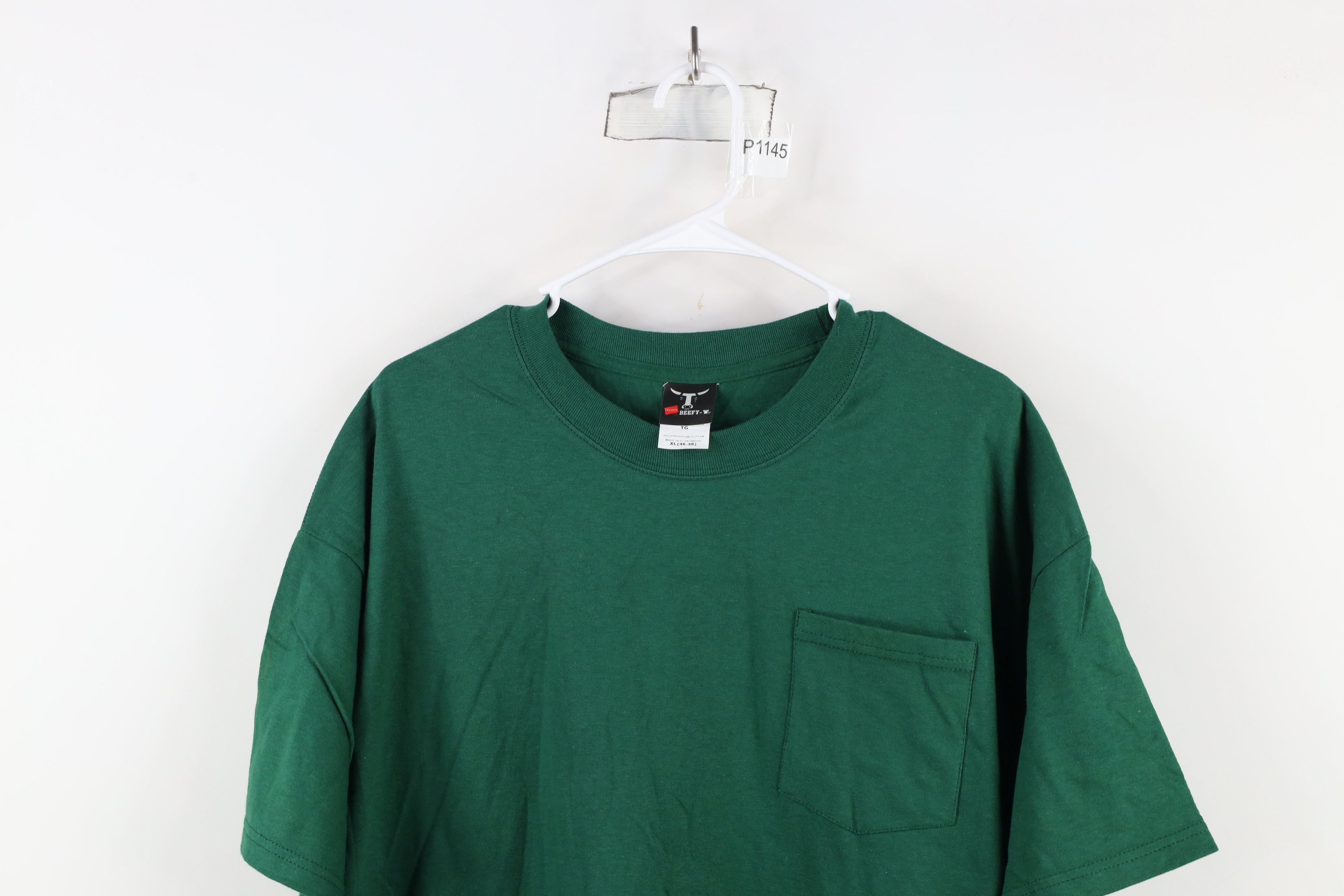 Hanes × Vintage Vintage 90s Hanes Beefy Short Sleeve T-Shirt Green Cotton Size US XL / EU 56 / 4 - 2 Thumbnail