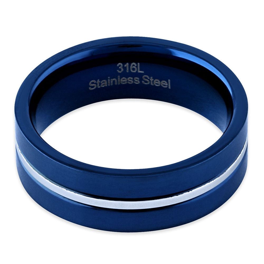 The Unbranded Brand Blue Stainless Steel 6.5mm Satin Finish Striped Band Ring Size ONE SIZE - 3 Thumbnail