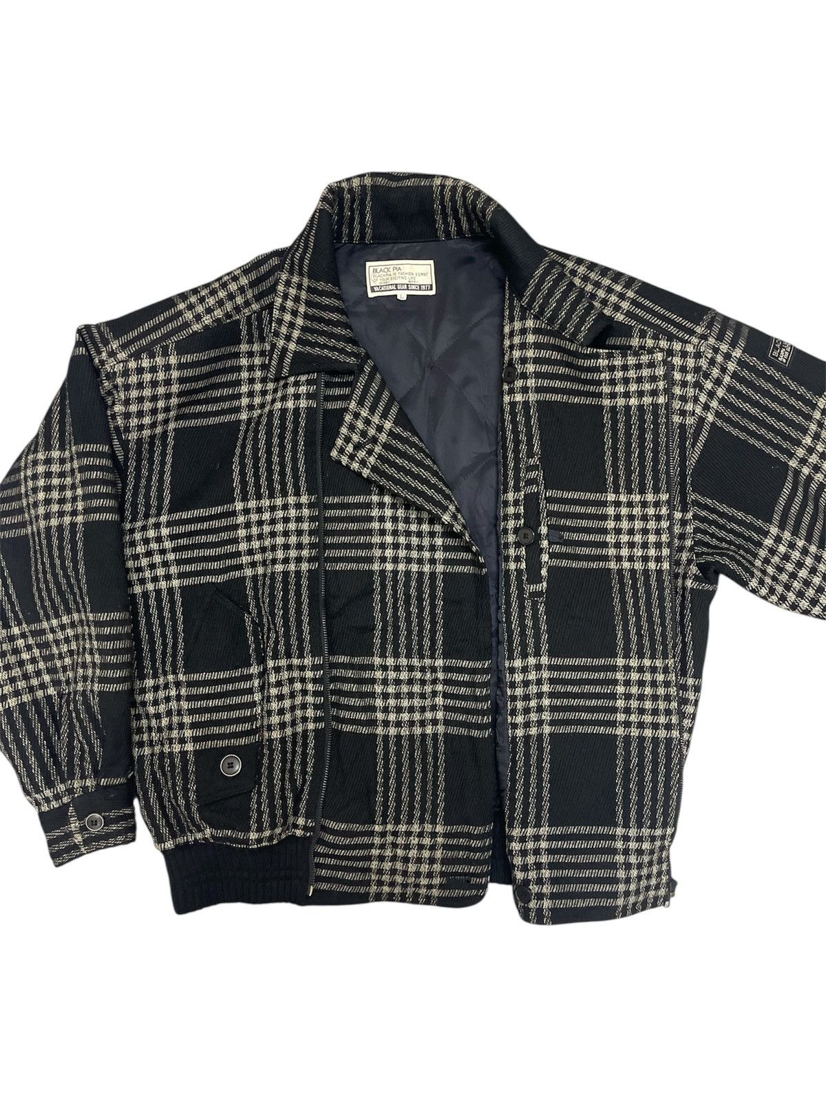 Issey Miyake Vintage Black Pia Wool Check Jacket Issey Miyake Inspired Size US L / EU 52-54 / 3 - 4 Thumbnail