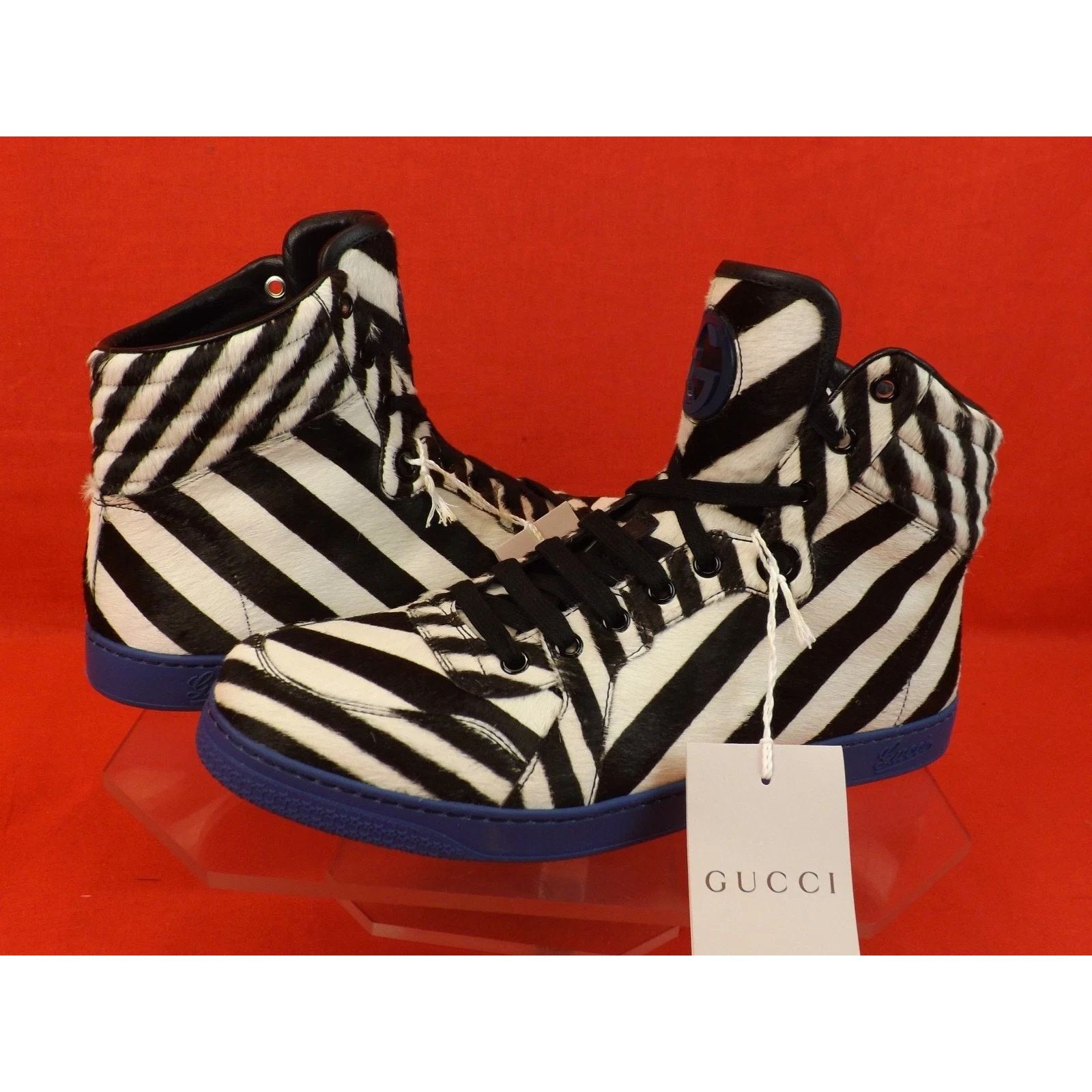 Gucci GUCCI 35341 BLACK WHITE STRIPED PONYHAIR HI TOP SNEAKERS 7.5 Size US 8.5 / EU 41-42 - 8 Thumbnail