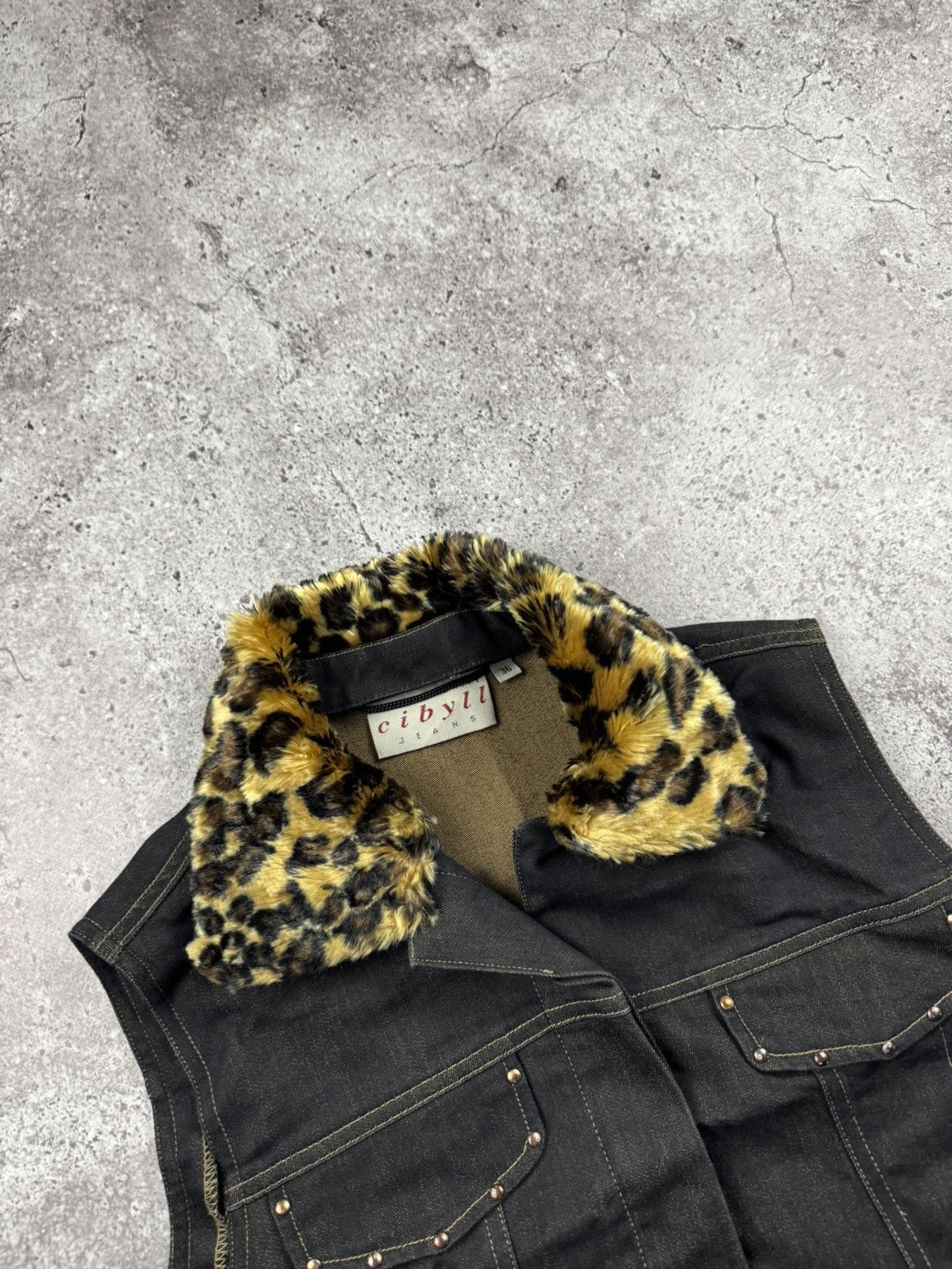 If Six Was Nine Y2K denim Style Long Fur leopard Collar Asymmetrical Vest Size US M / EU 48-50 / 2 - 2 Thumbnail