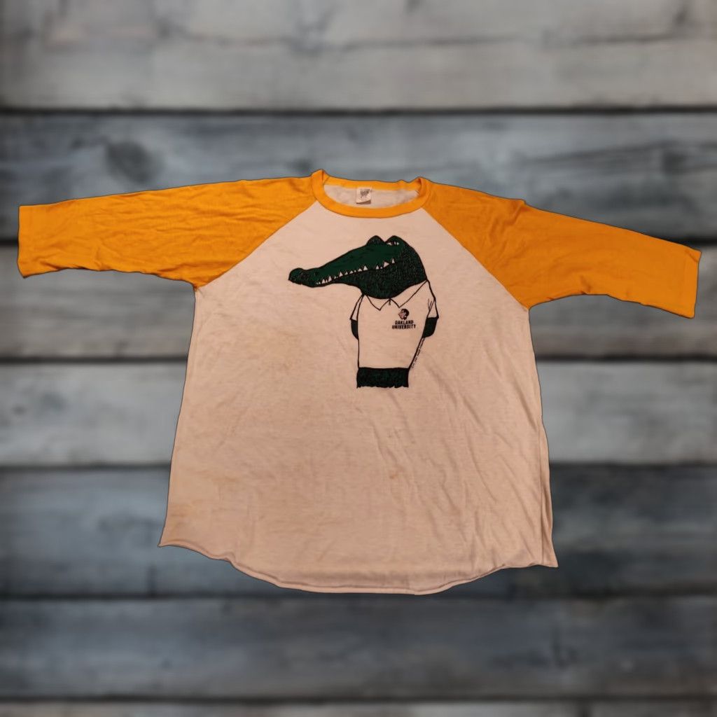 Industrie Vtg 80's Yanz Industries Oakland University Raglan Tee Shirt USA Made Alligator Size US XL / EU 56 / 4 - 1 Thumbnail