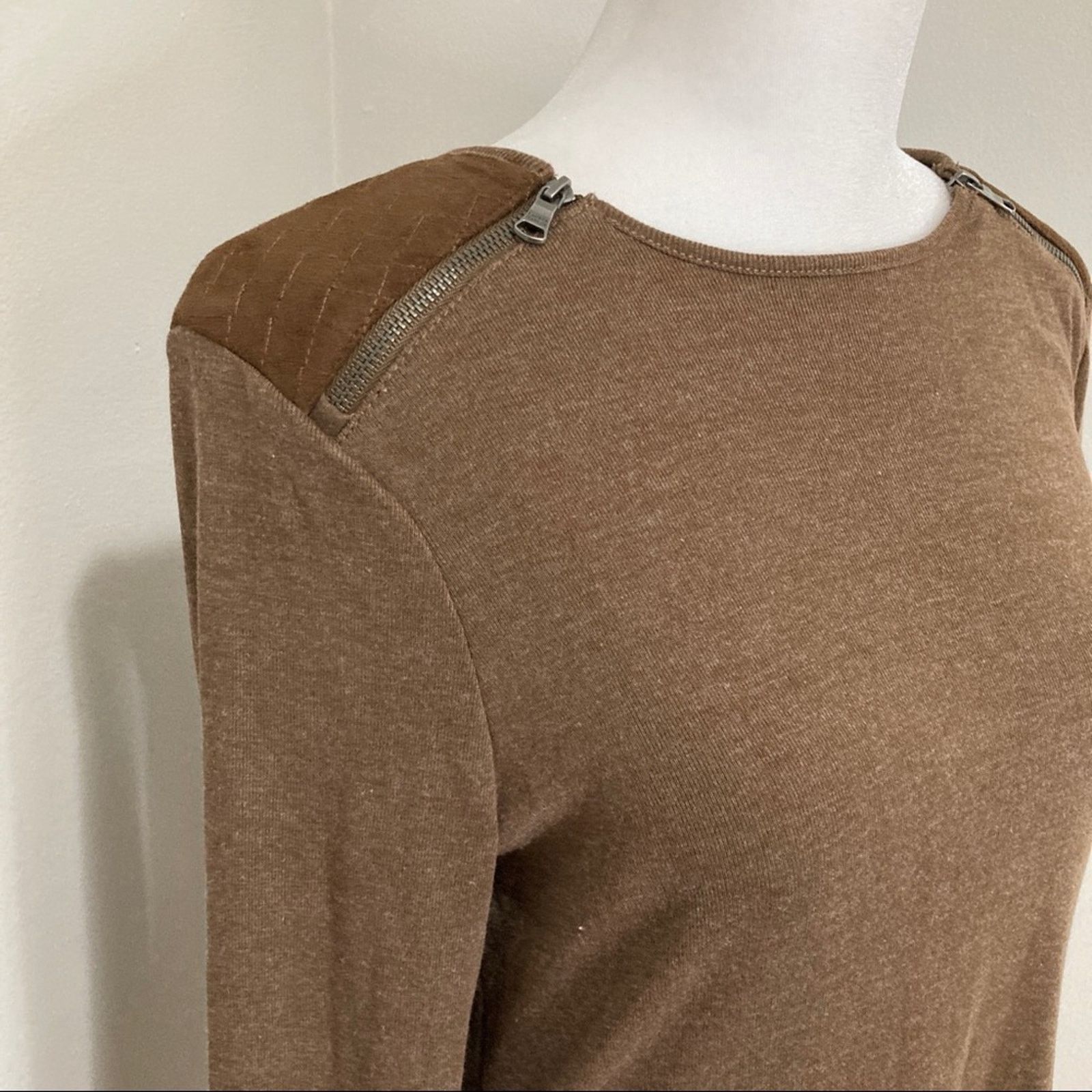Lauren Ralph Lauren × Ralph Lauren Vtg LRL Mocha Cotton Dress M Quilted Shoulder Zip detail Size M / US 6-8 / IT 42-44 - 4 Thumbnail
