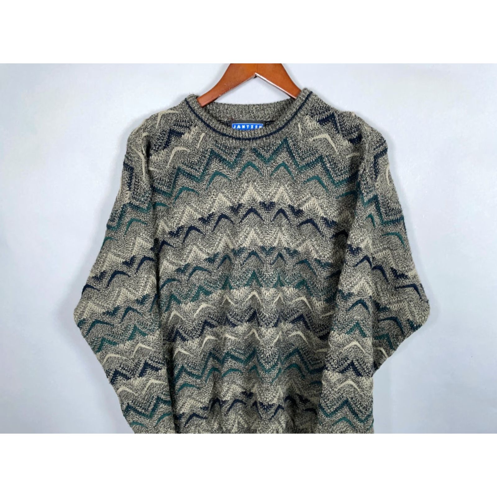 Jantzen VINTAGE Jantzen Men's Pullover Sweater Adult Medium Green Geometric Knit Retro 90s Casual Size US M / EU 48-50 / 2 - 3 Thumbnail