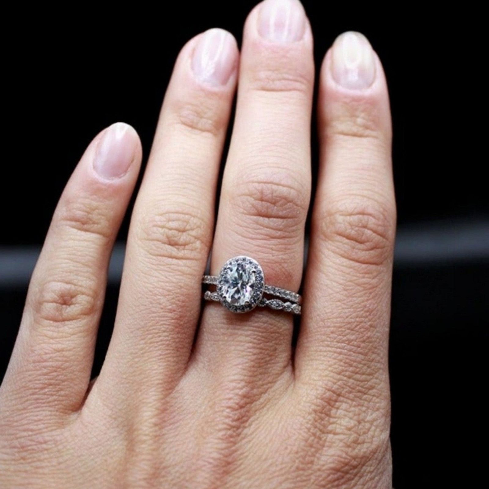 Other Oval Halo Moissanite 1.5 CT Wedding Set Ring Silver 6 NWT Size ONE SIZE - 12 Thumbnail
