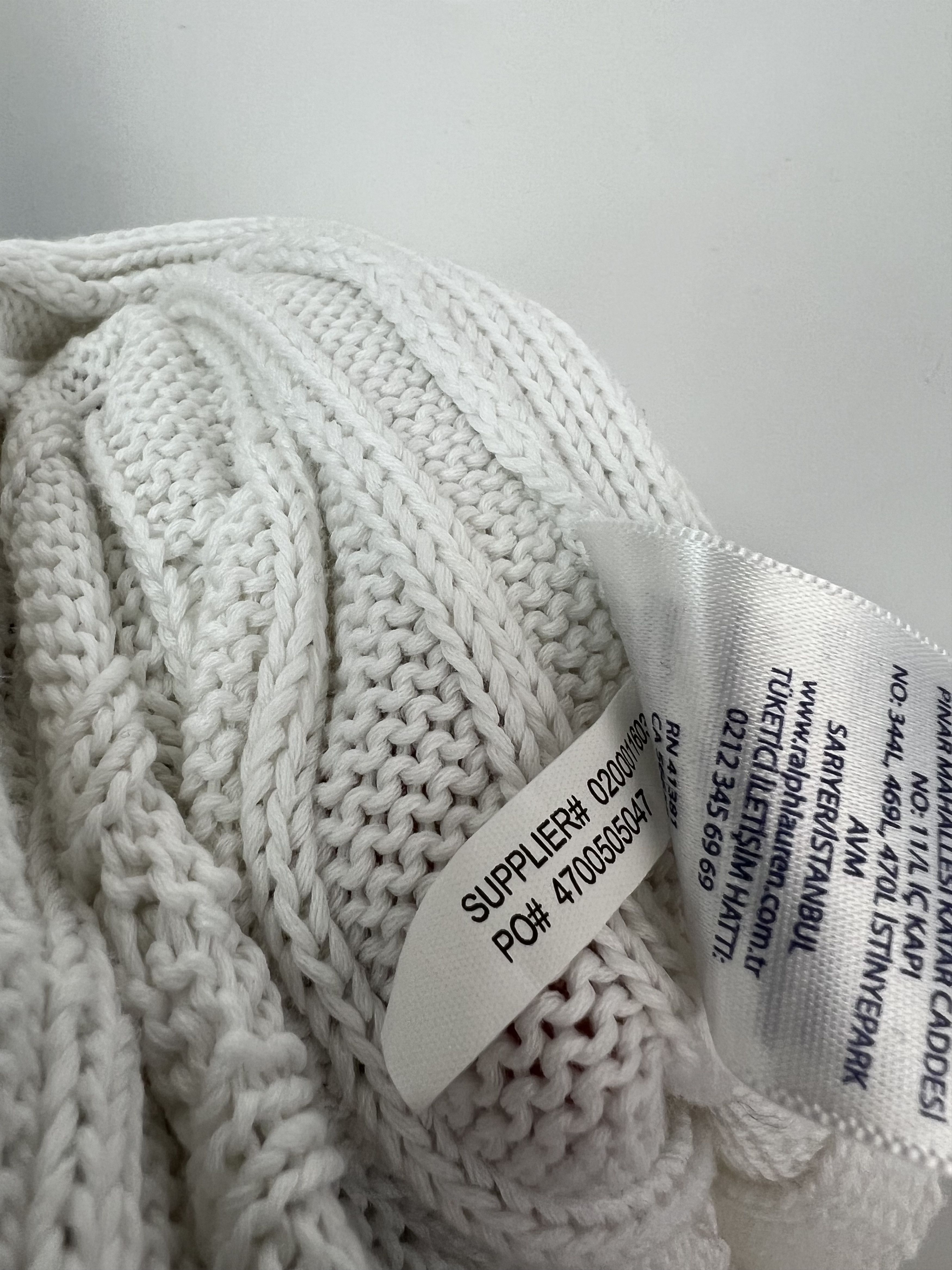 Polo Ralph Lauren Polo Ralph Lauren White Cotton Cable Knit V-Neck Sweater Size L / US 10 / IT 46 - 18 Thumbnail