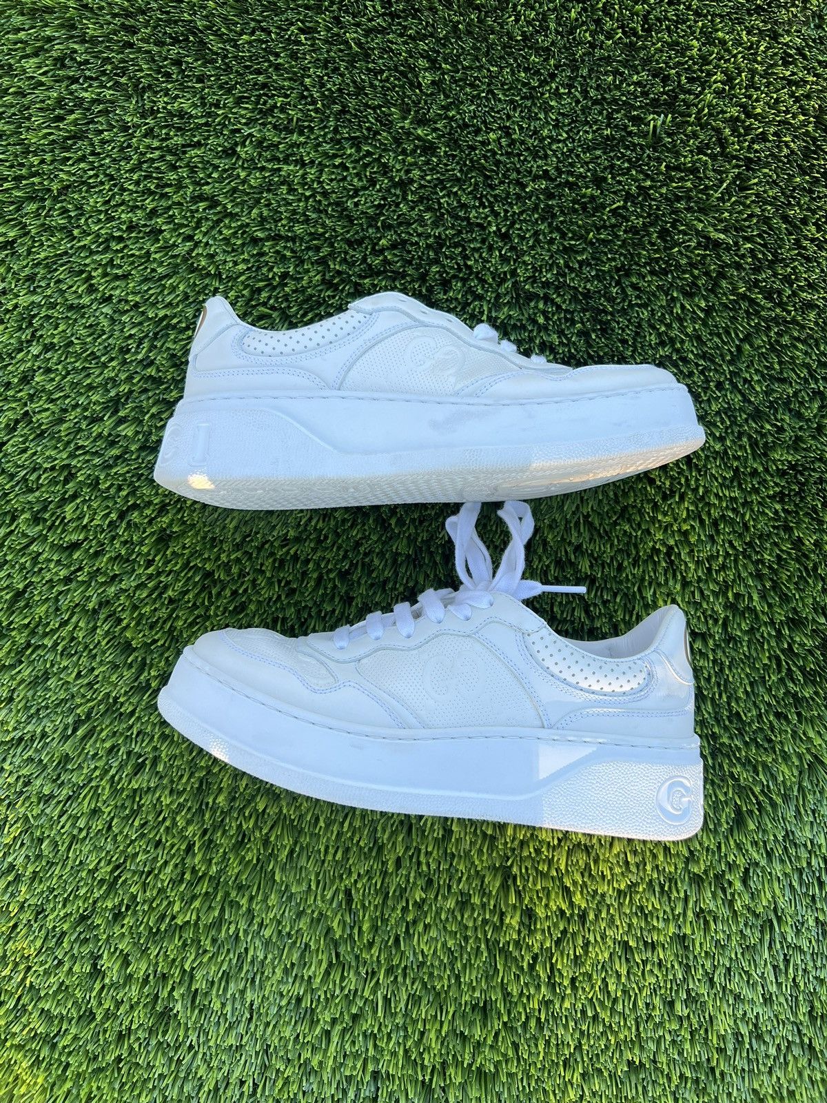 Gucci Gucci GG Monagram Embossed Leather Sneakers Size US 7.5 / IT 37.5 - 2 Thumbnail