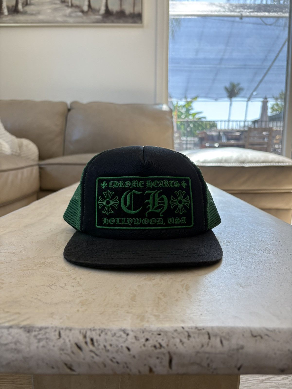 Chrome Hearts Chrome Hearts CH Black/Green Hollywood Trucker Hat Size ONE SIZE - 1 Thumbnail