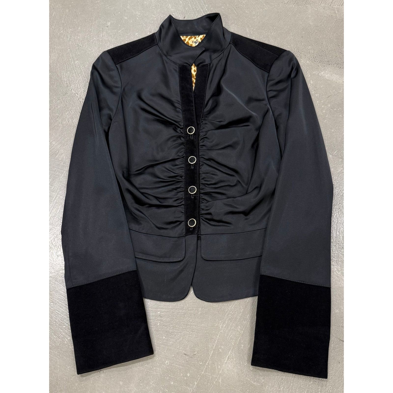 Roberto Cavalli 2000s Roberto Cavalli structured ruched velvet-trim jacket Size US S / EU 44-46 / 1 - 1 Thumbnail