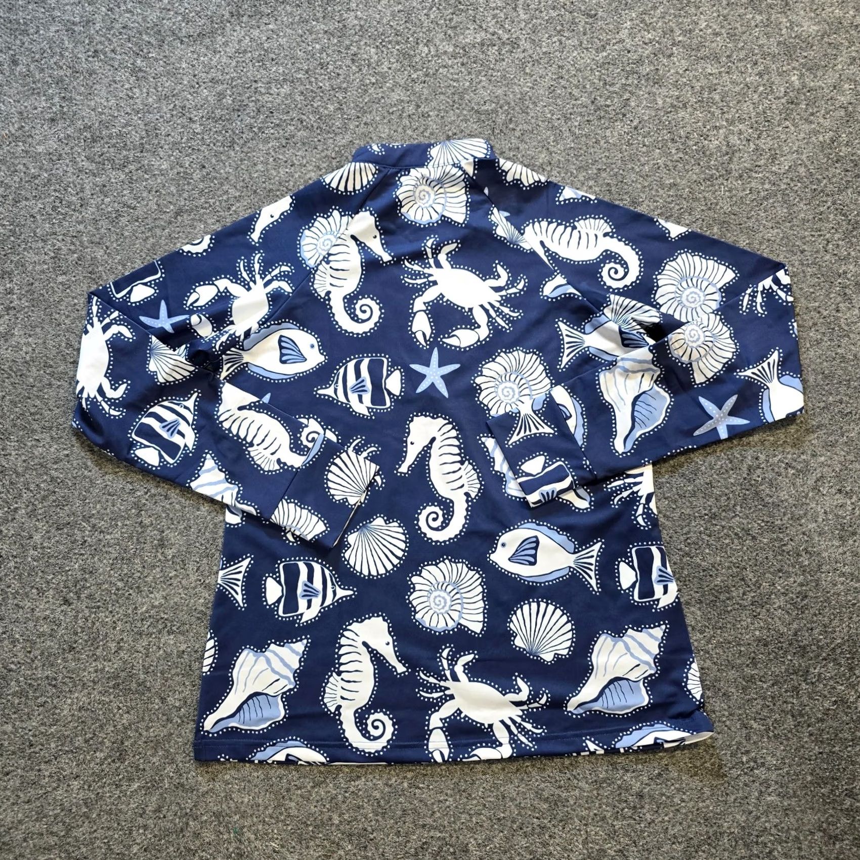Vintage Ann Claire Top Womens Small Blue 1/4 Zip Ocean Seahorse Performance Stretch Size S / US 4 / IT 40 - 7 Thumbnail