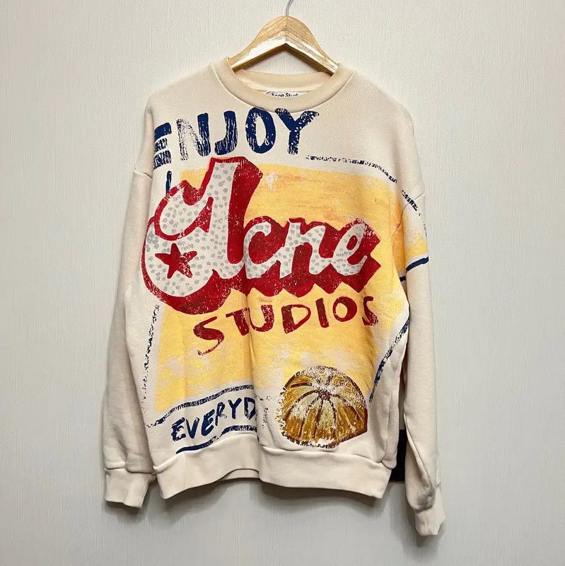 Acne Studios Acne Studios Cream Cotton Graphic Sweatshirt Size US XXS / EU 40 - 1 Thumbnail