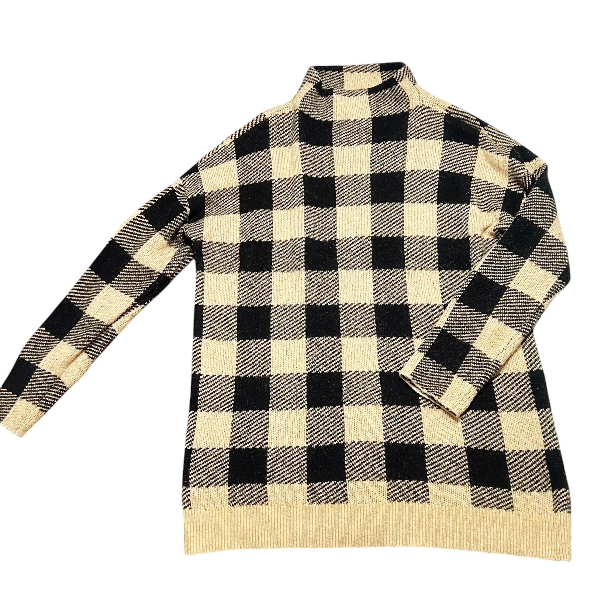 Loft Loft Sweater Womens Size L Tan Black Checkered Plaid Knit Mo Size L / US 10 / IT 46 - 1 Thumbnail