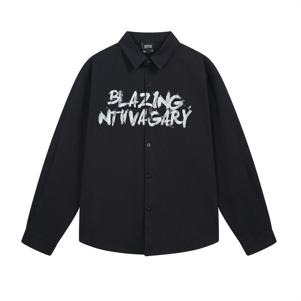 Vintage Men's loose casual lapel letter graffiti long-sleeved shirt Size US M / EU 48-50 / 2 - 1 Thumbnail