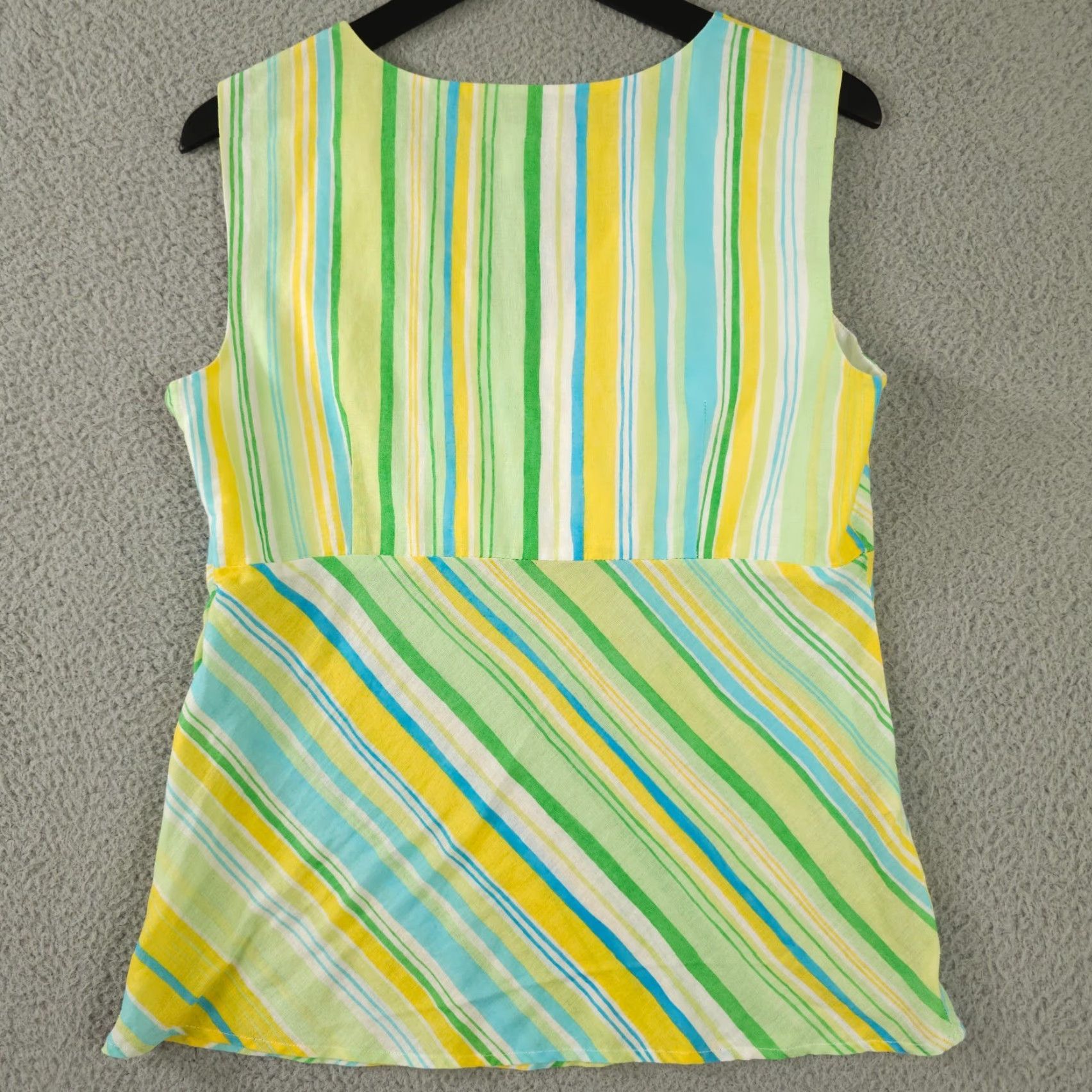 Talbots VTG Talbots Shirt Medium Yellow Striped V Neck Sleeveless Linen Side Zip - Women, Blouse, Casual, Colorful, Classic, 90s Theme, M, Yellow Green Size M / US 6-8 / IT 42-44 - 2 Thumbnail