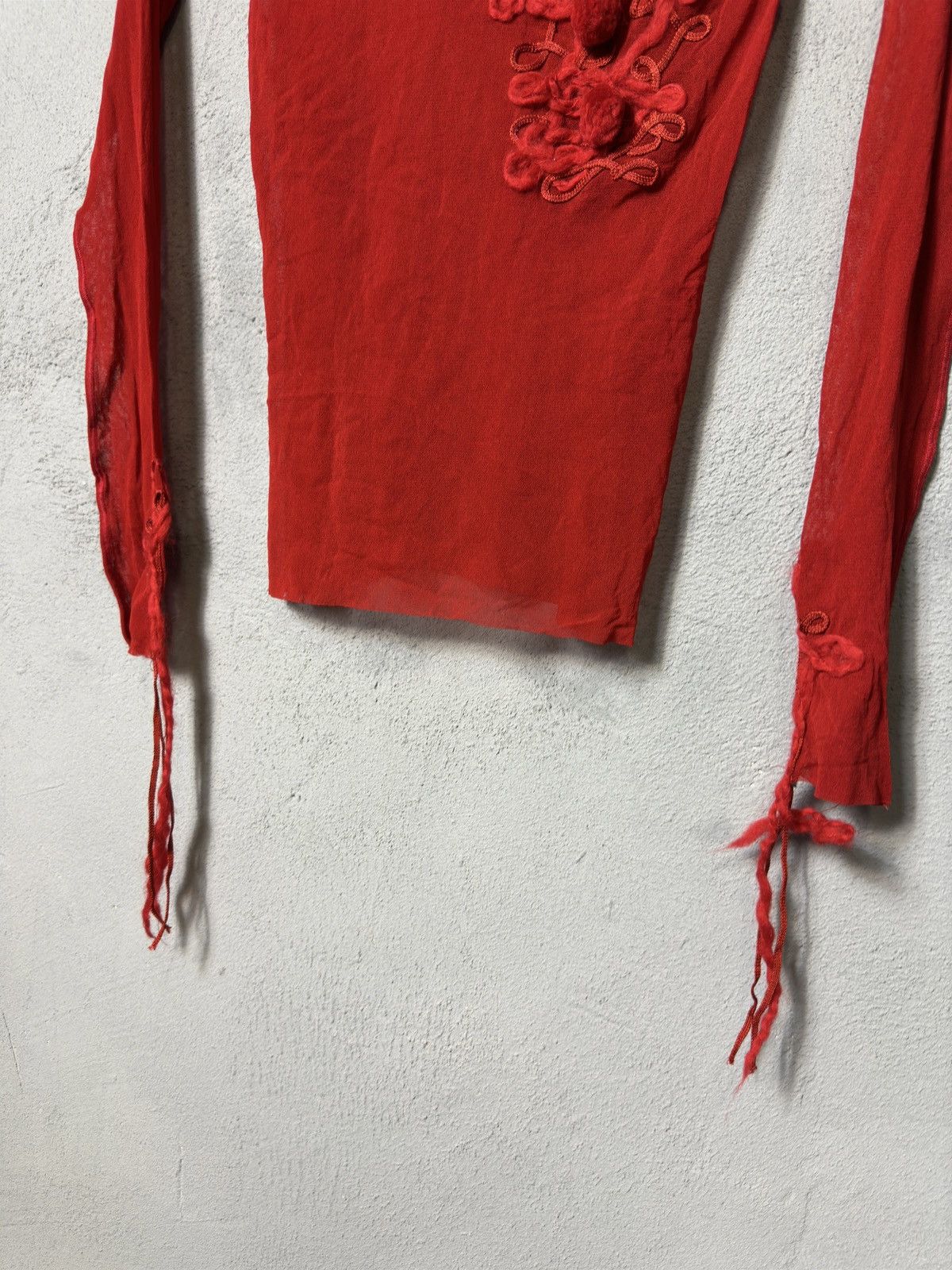 Jean Paul Gaultier × Vintage Jean Paul Gaultier Red Sheer Asymmetric Turtleneck Blouse Size M / US 6-8 / IT 42-44 - 2 Thumbnail