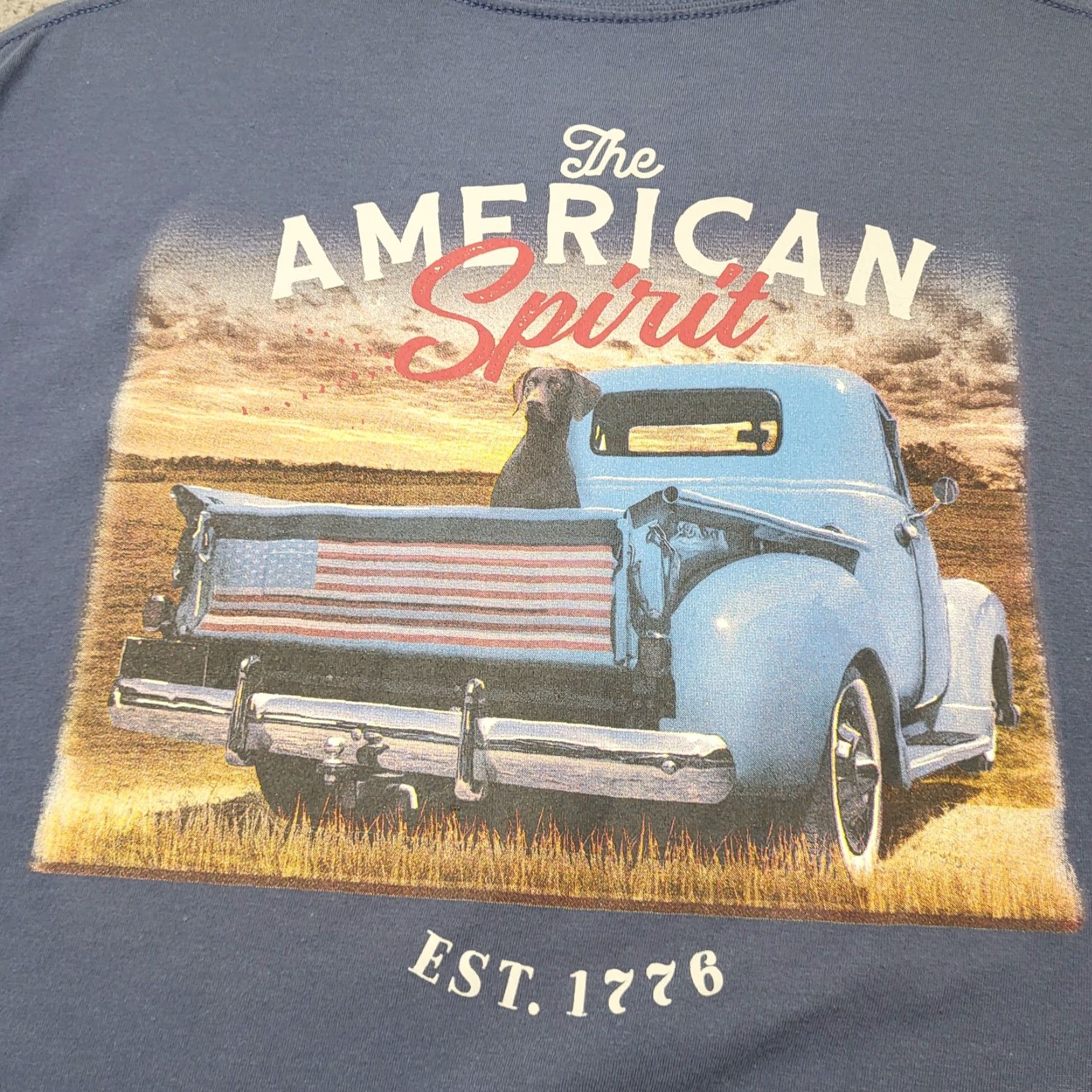 Market Farm To Market T-Shirt Mens XL Blue American Spirit Est. 1776 Chevy Trunks Trucks Graphic Print Size US XL / EU 56 / 4 - 6 Thumbnail