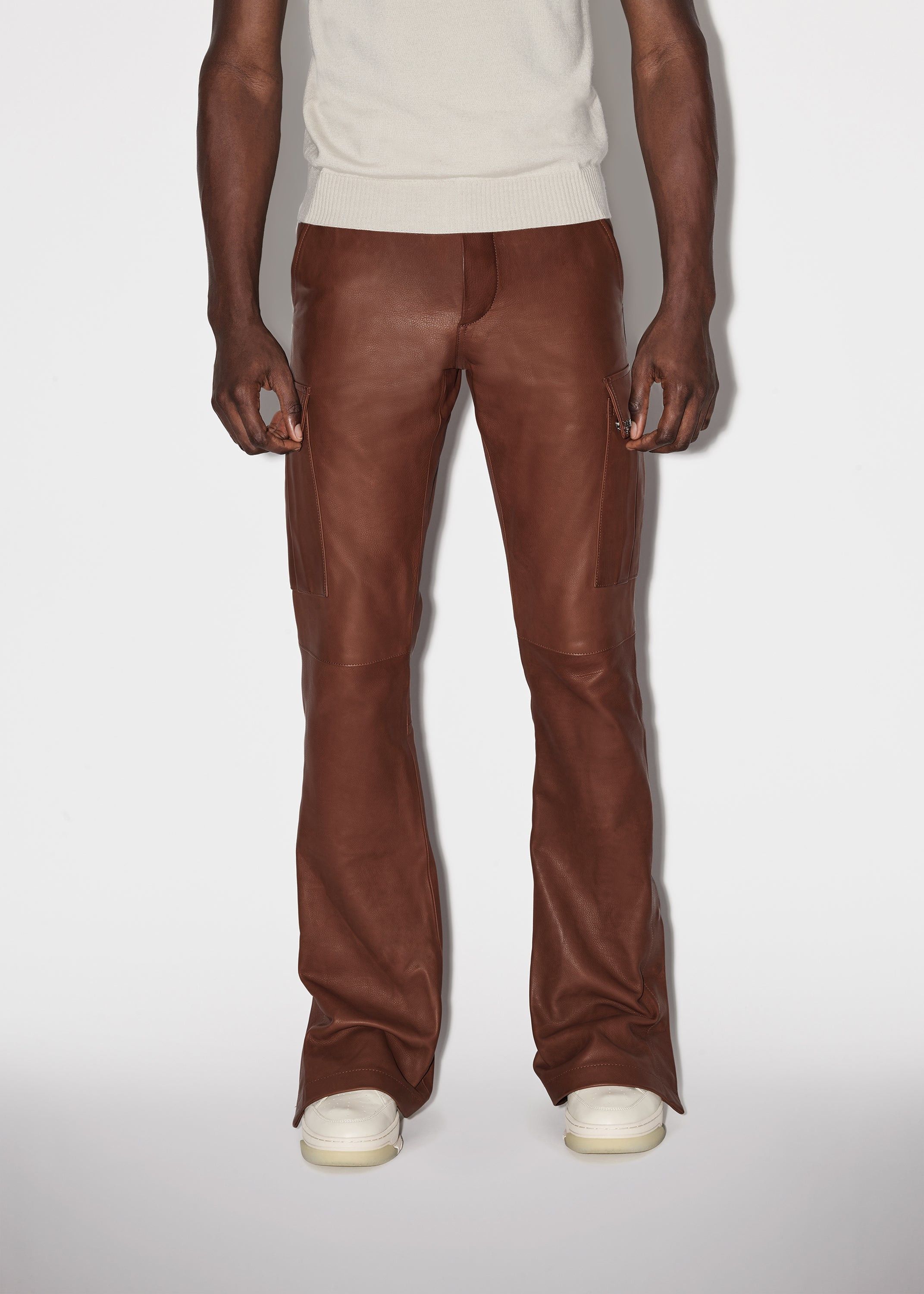 Amiri o1mle0326 Leather Cargo Flare Pants in Brown Size US 36 / EU 52 - 2 Thumbnail