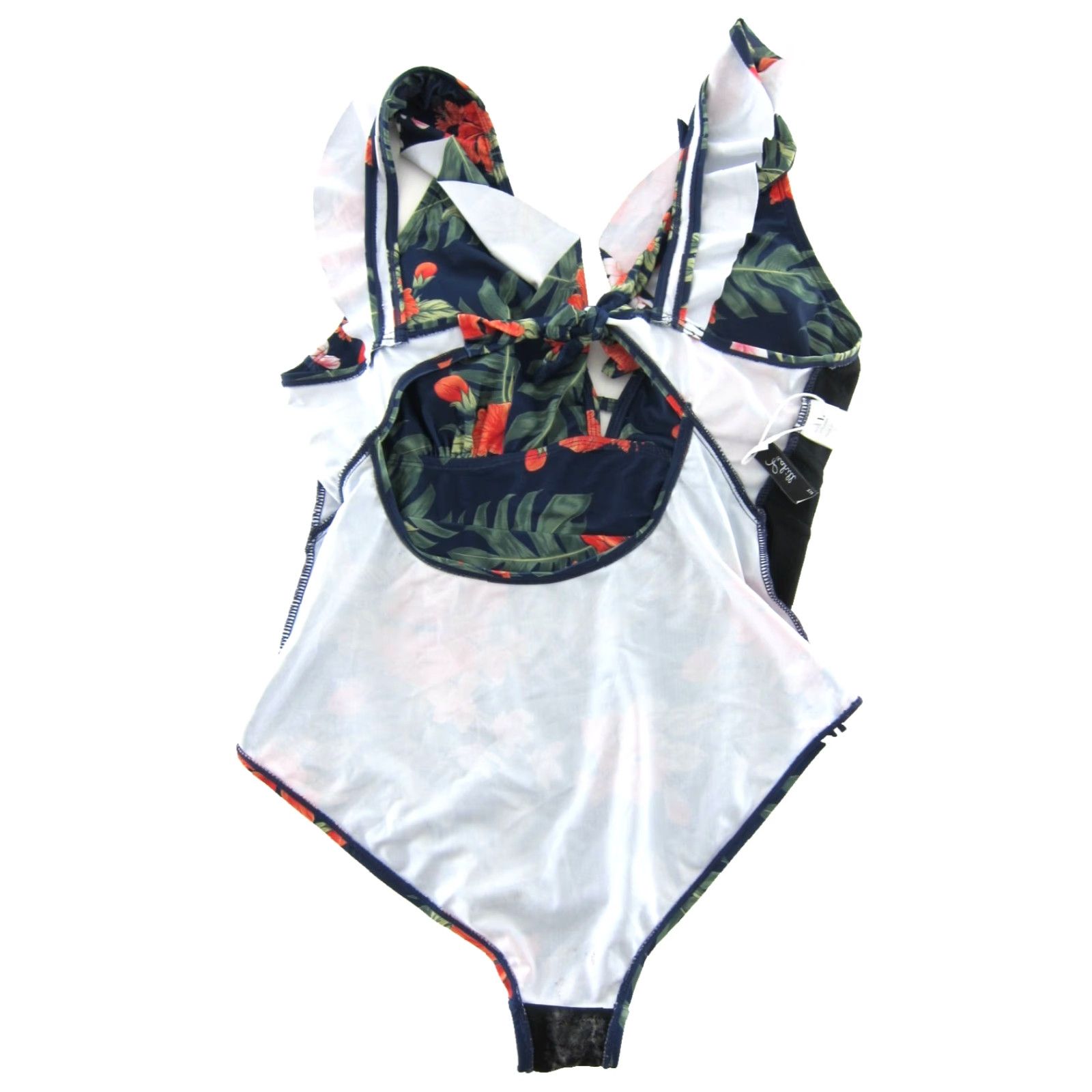 Vintage NWT Yeahill One Piece Swimsuit Navy Blue Orange Pink Tropical Floral Large Size ONE SIZE - 4 Thumbnail