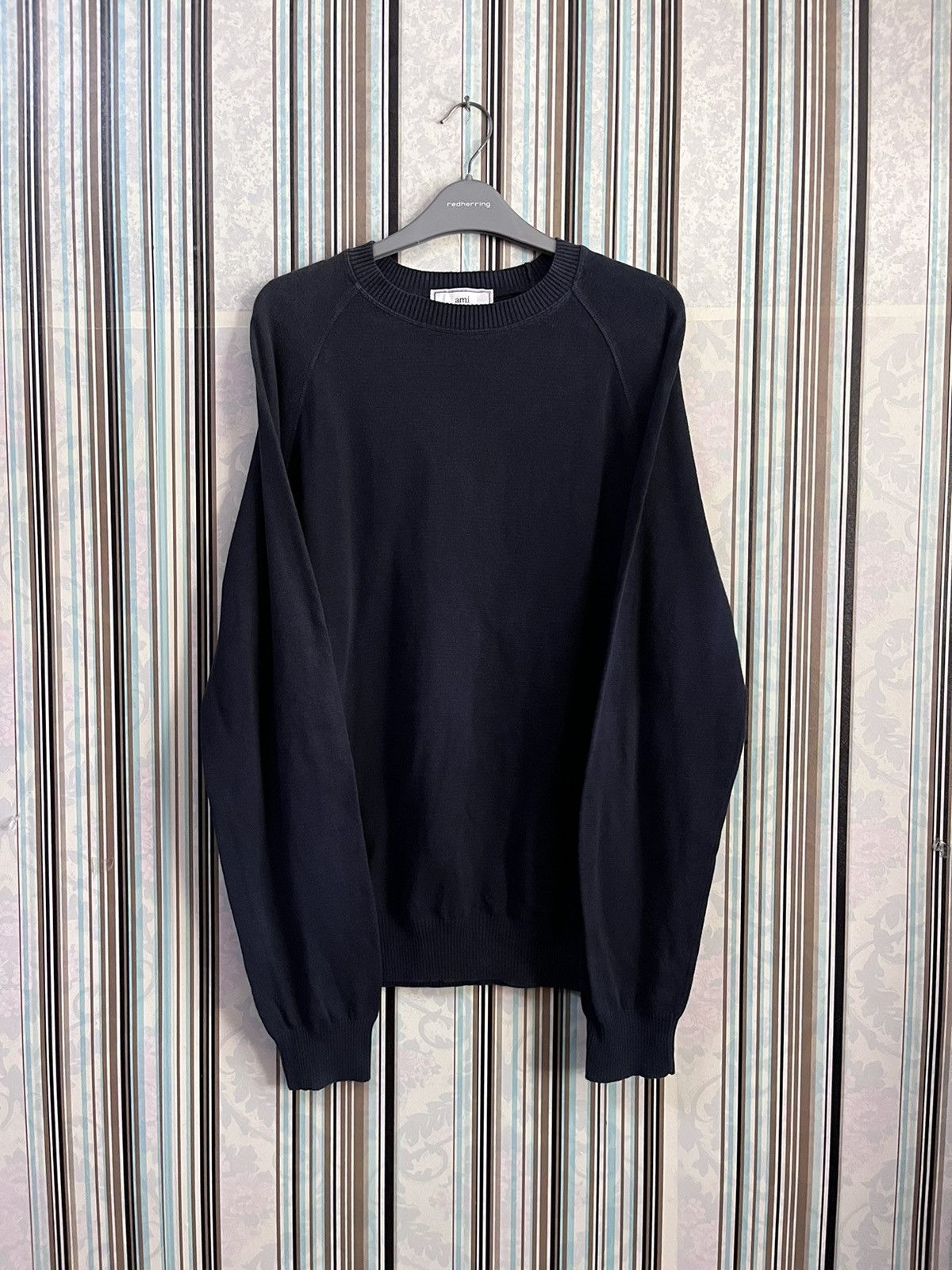 image of Ami Alexandre Mattiussi Plain Knit F1 in Navy, Men's (Size Large)
