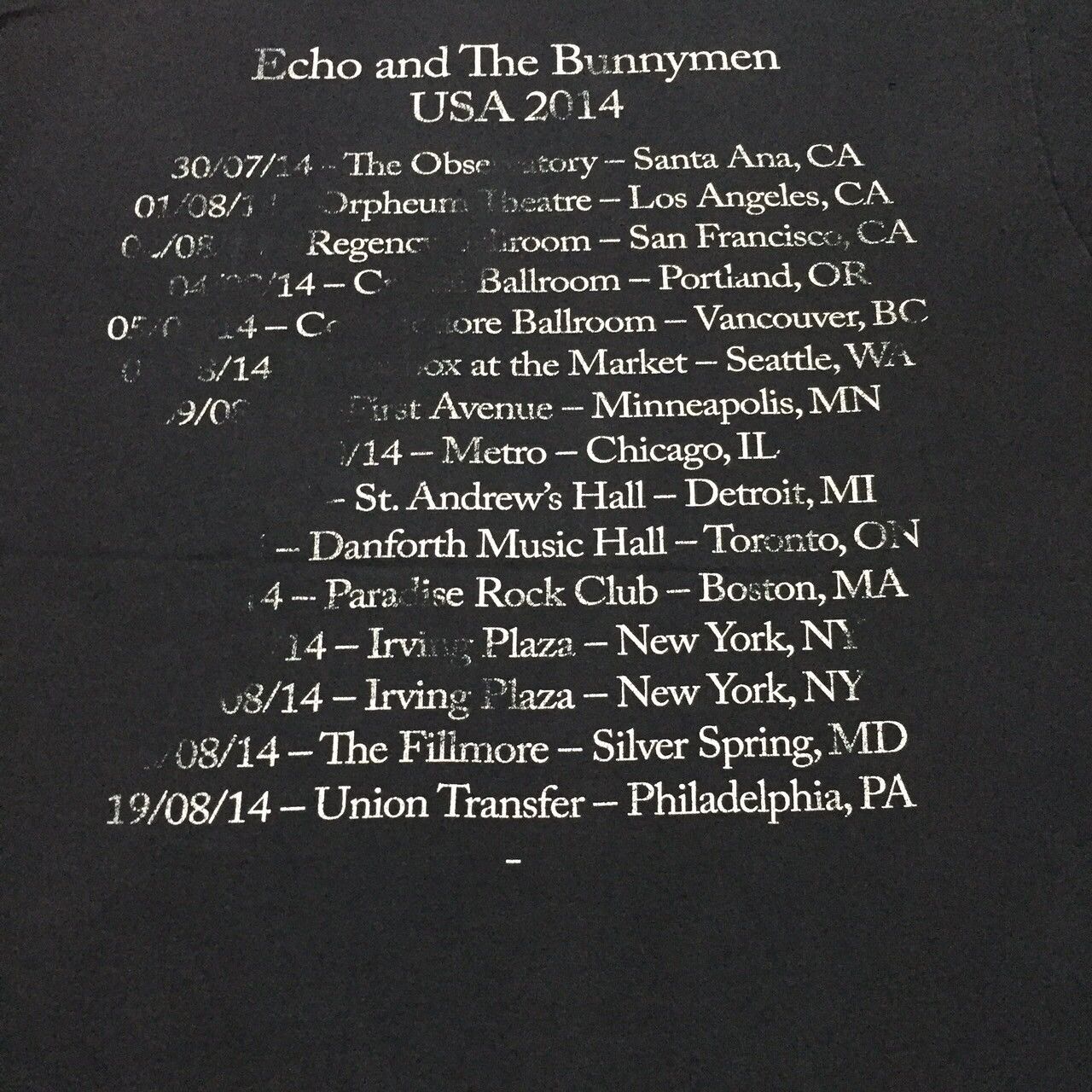 Band Tees Echo and the Bunnymen T shirt USA 2014 Size US L / EU 52-54 / 3 - 7 Thumbnail