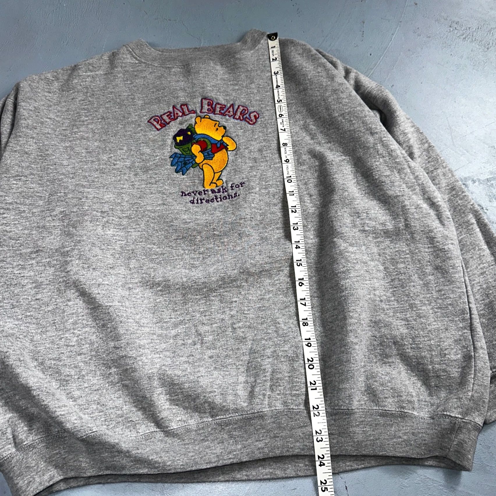Vintage VINTAGE Pooh Sweatshirt Unisex Adults XL Crew Neck Embroidered Gray 90s Real Bears Never Ask Graphic Print Pooh VTG Size US XL / EU 56 / 4 - 4 Thumbnail