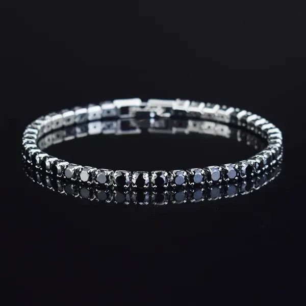 Sterling Silver 4mm Tennis Chain Sterling Silver Black Zirconia Bracelet Size ONE SIZE - 7 Thumbnail