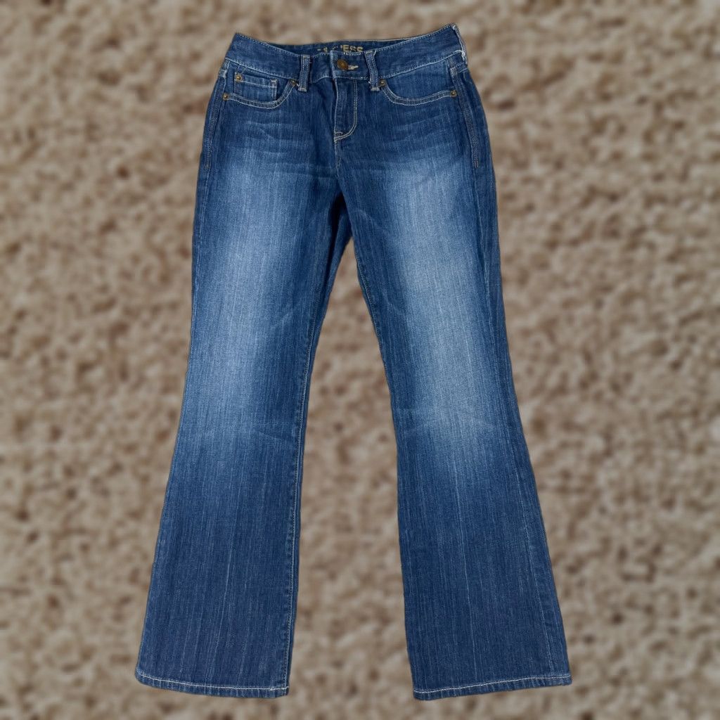 Express Express Jeans Womens Jeans Flared 26x28 Blue Denim Low Rise 0 Regular Cotton Elastane 5-Pocket Mens Womens Size 25" / US 0 / IT 36 - 1 Thumbnail