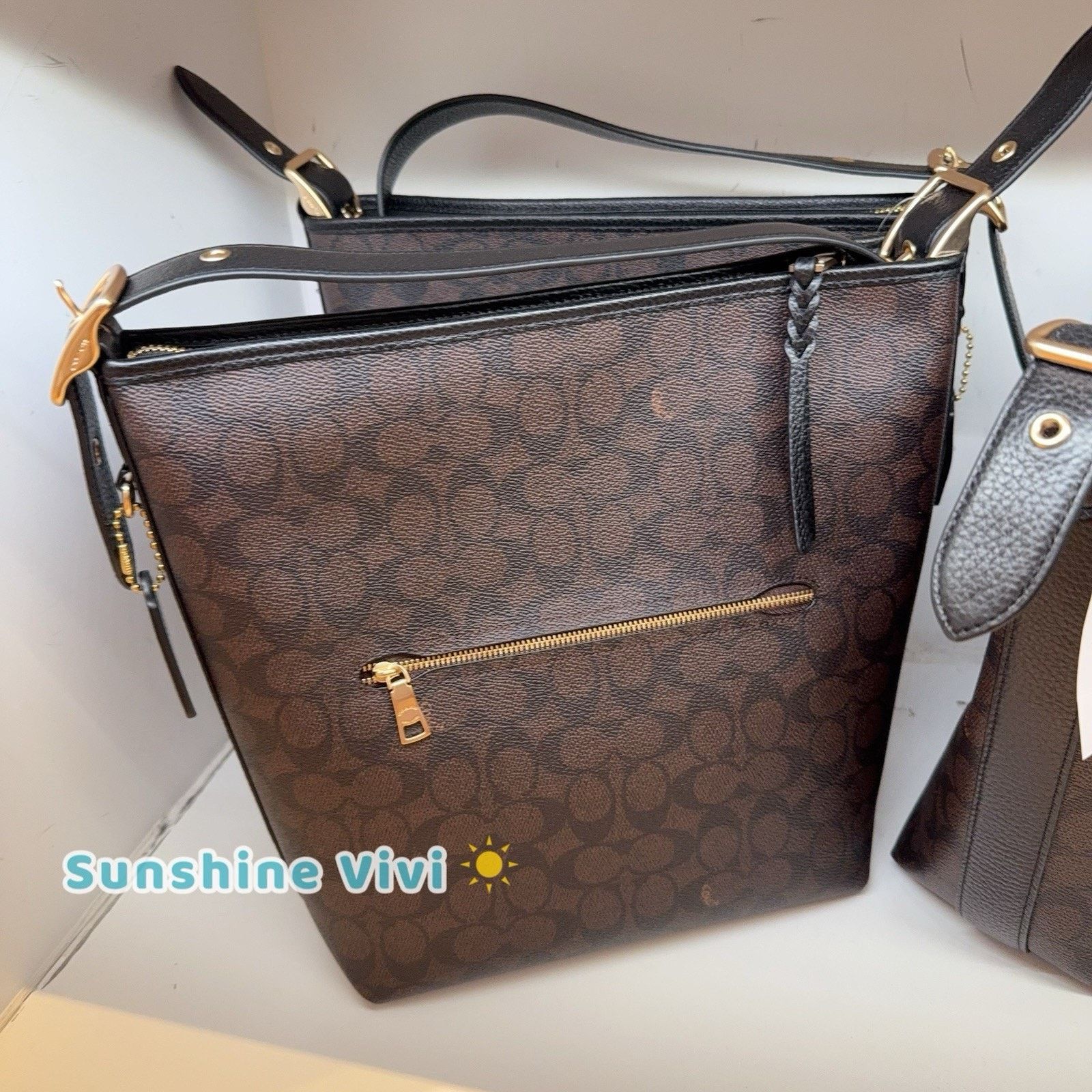 Coach Coach Womens Val Duffle Leather Bag Gold/Walnut/Black CAB12 Size ONE SIZE - 4 Thumbnail