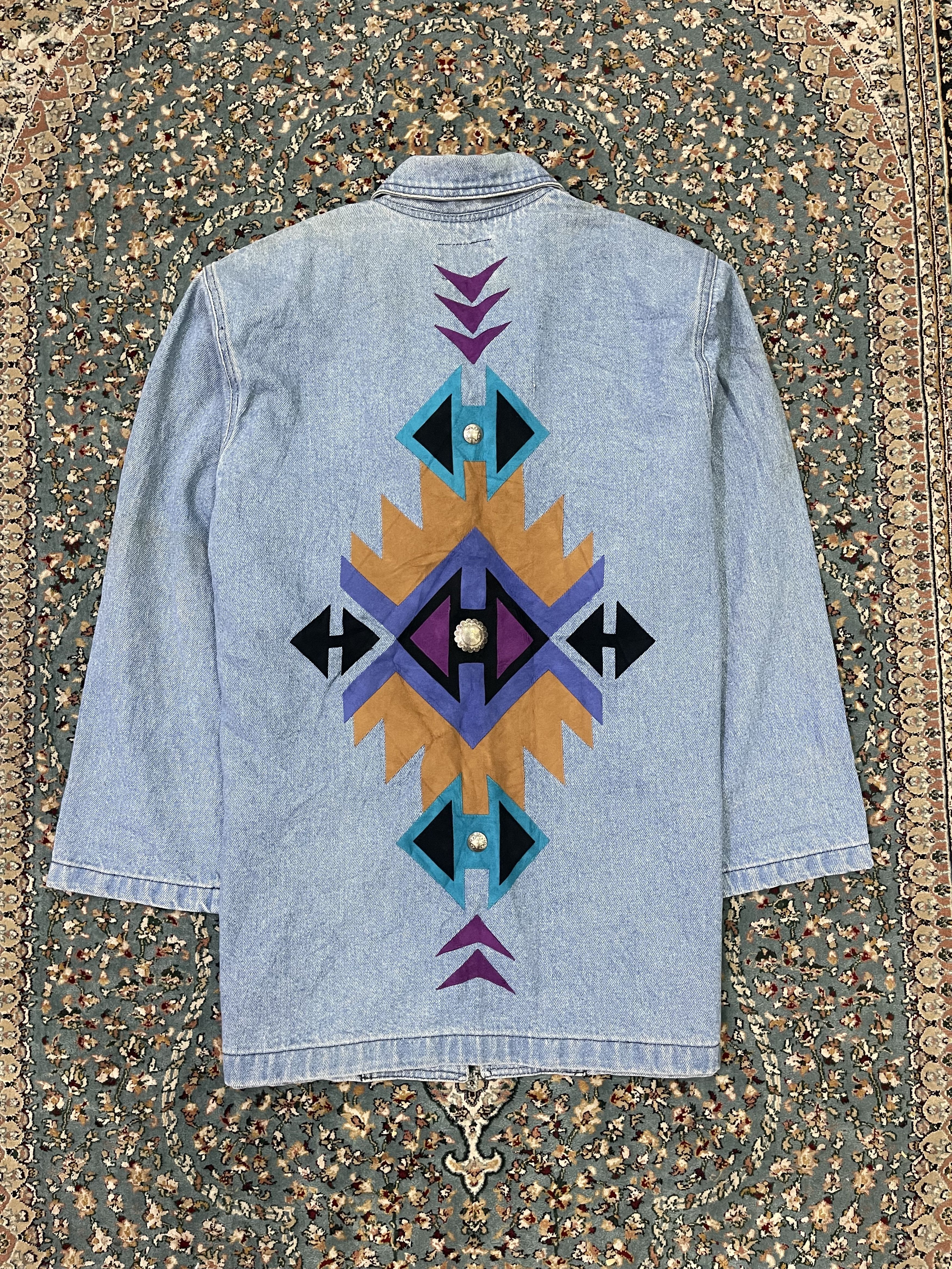 Native × Vintage Vintage 90s Native Navajo Denim Jacket Size US L / EU 52-54 / 3 - 11 Thumbnail