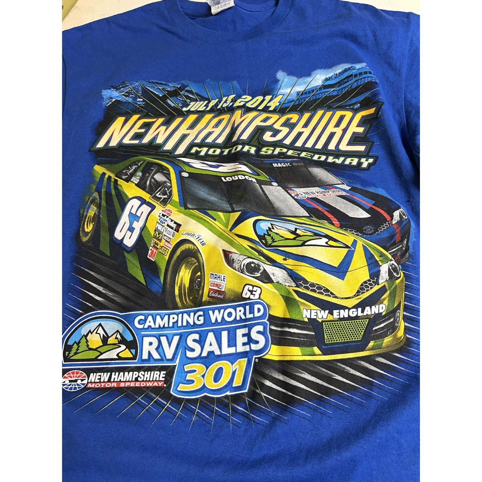 Delta NASCAR T-Shirt Blue Short Sleeve M Men Crew Neon Racing 2014 New Hampshire RV 301 Delta Cotton Size US M / EU 48-50 / 2 - 3 Thumbnail
