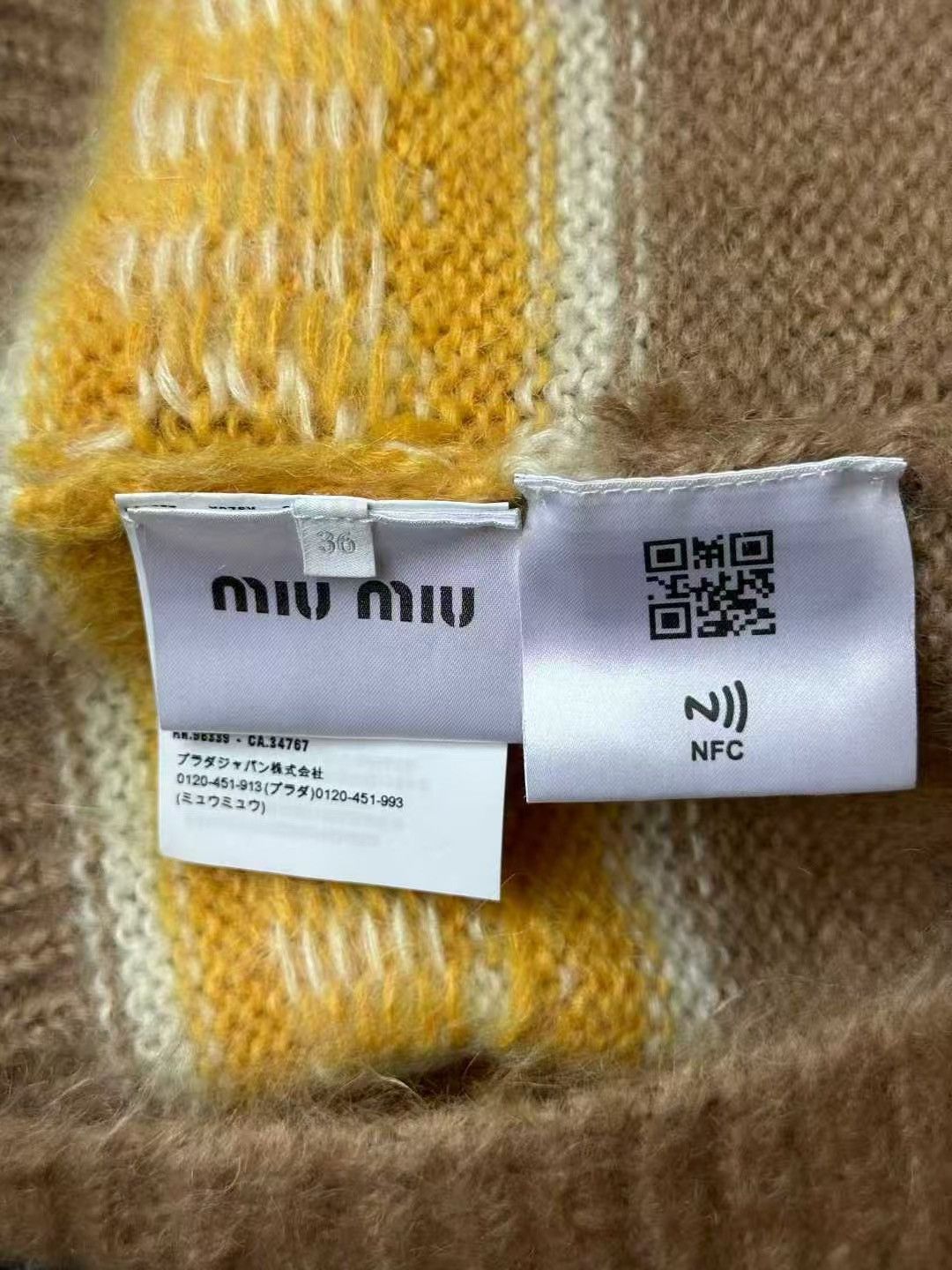 Miu Miu Miu Miu Brown/Yellow Logo Mohair Knit Cardigan Size XS / US 0-2 / IT 36-38 - 4 Thumbnail