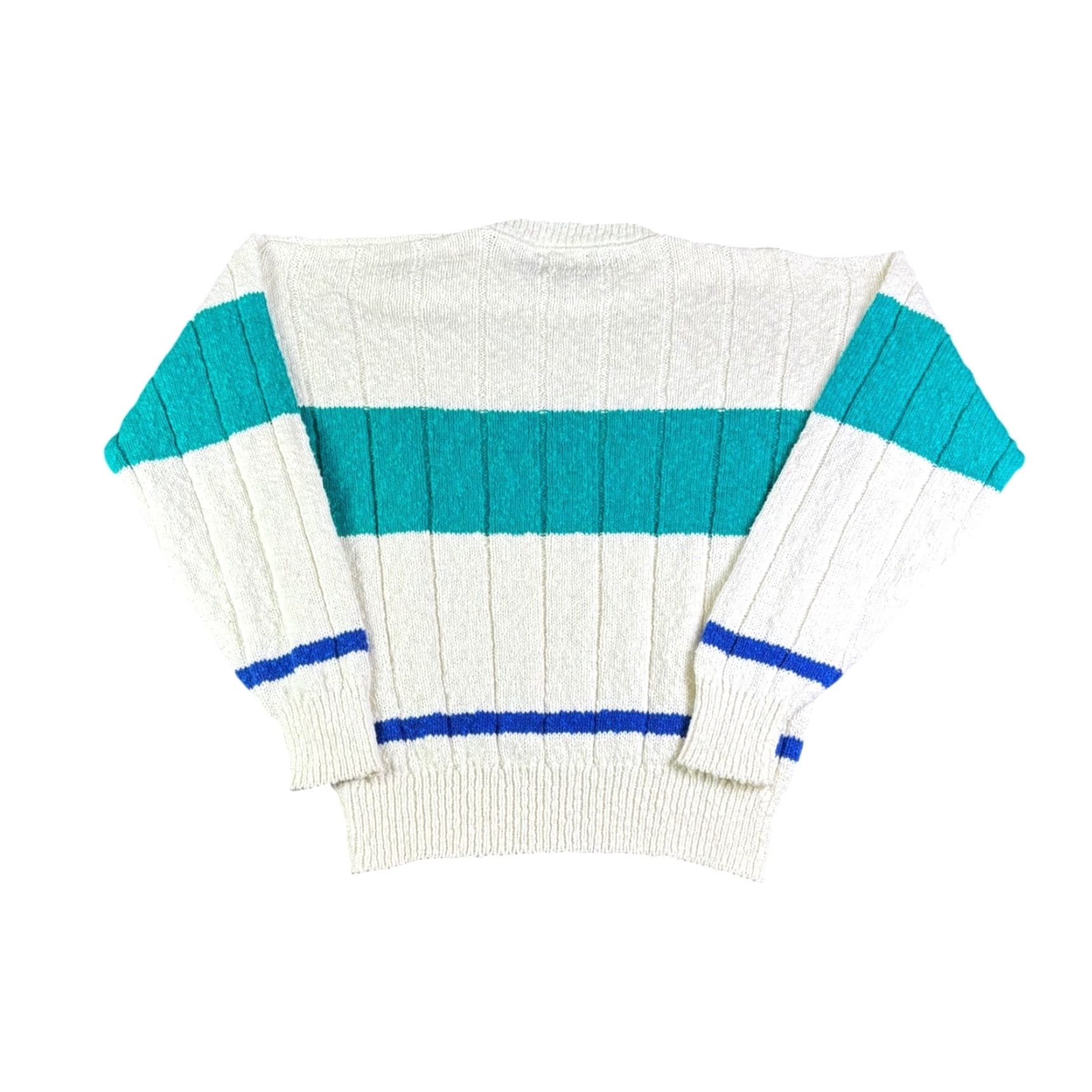 Harmony VINTAGE Lake Harmony Rowing Club Sweater Mens L White Teal Blue Stripe USA Size US L / EU 52-54 / 3 - 2 Thumbnail