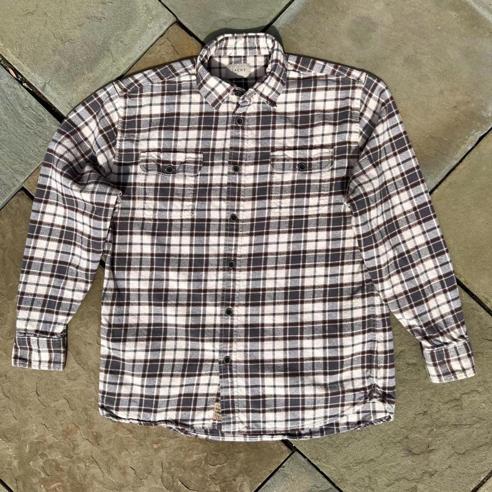Other Cream/Grey/Burgundy Plaid Knit Flannel Button Down Shirt Size US L / EU 52-54 / 3 - 1 Thumbnail