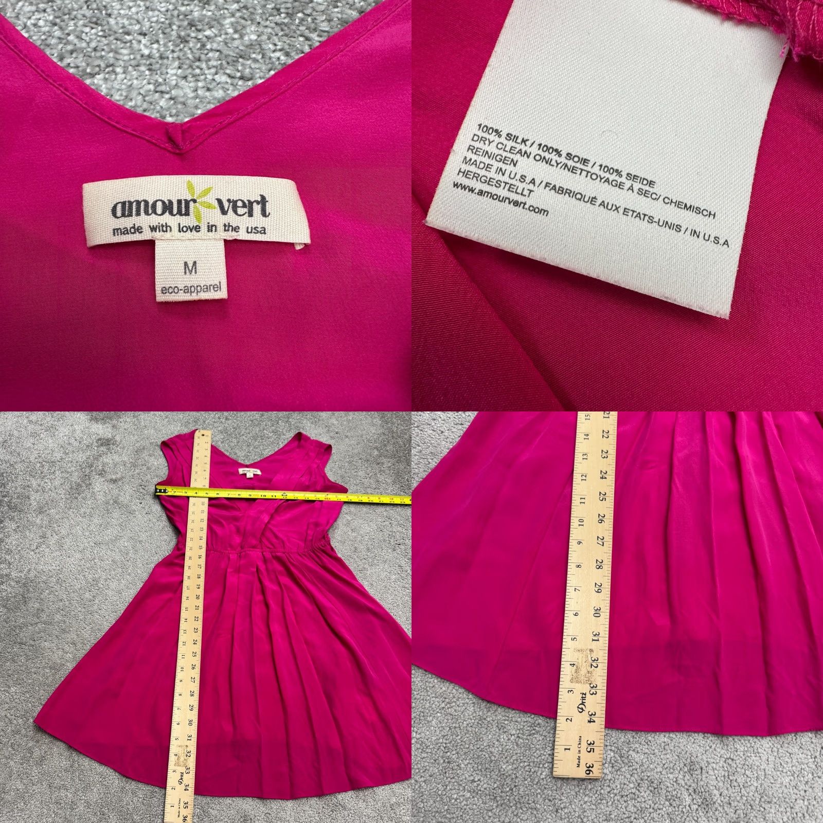 Vintage Amour Vert Silk Pleated Fit & Flare A-Line Mini Dress Womens M Pink V-Neck Sleeveless Size M / US 6-8 / IT 42-44 - 8 Thumbnail