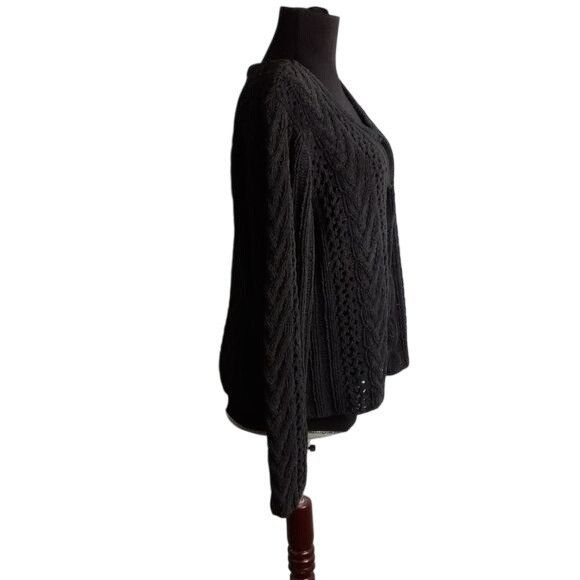 J. Jill J. Jill XL Cardigan Sweater Handknit Black Cable Knit Polyes Size XL / US 12-14 / IT 48-50 - 2 Thumbnail