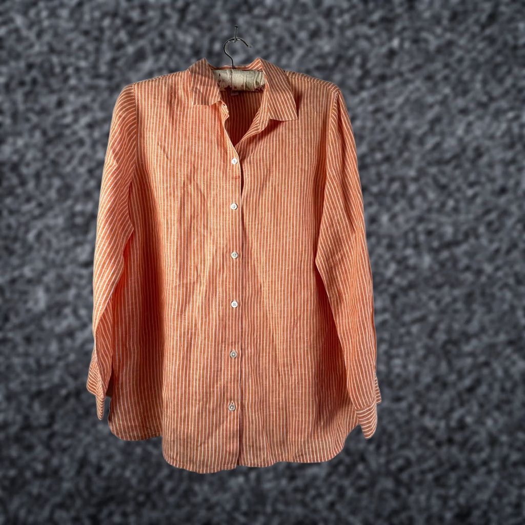J. Jill J. Jill Love Linen Button-Up Shirt Medium Orange Pinstripe Long Sleeve Womens Size M / US 6-8 / IT 42-44 - 1 Thumbnail