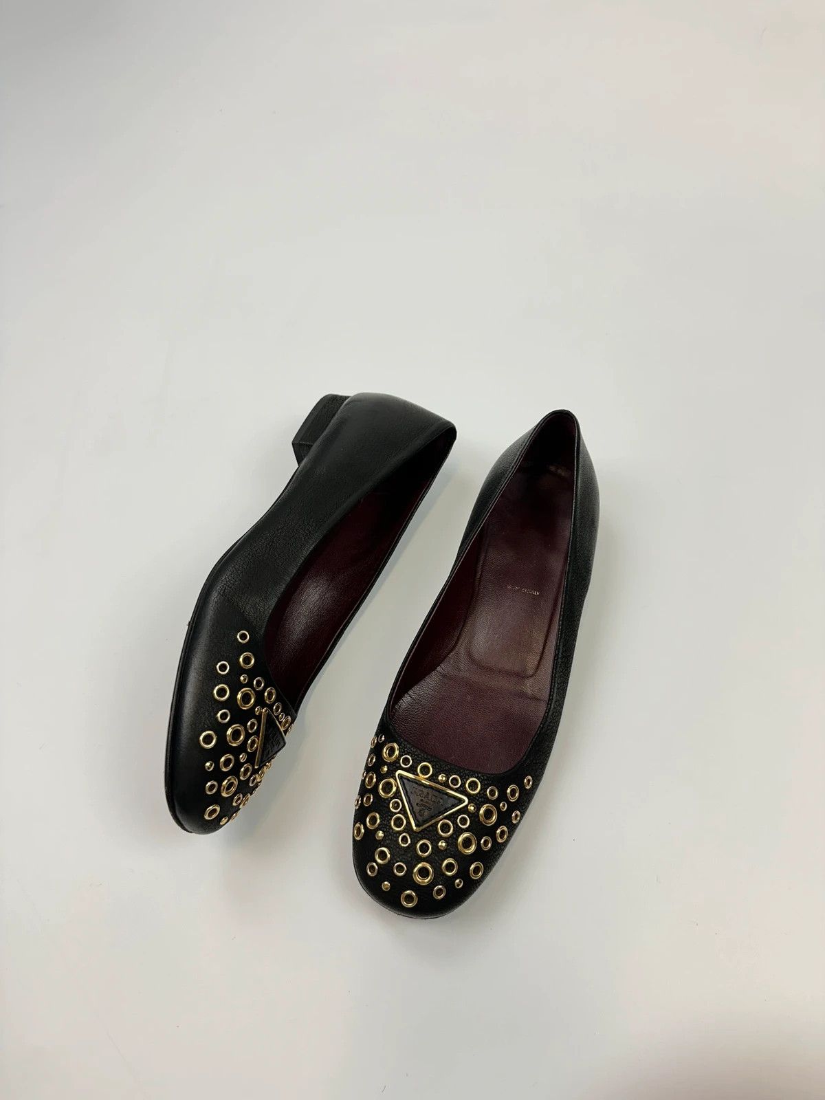 Prada Prada Milano Black Grained Leather With Gold Eyelet Loafer Size US 6 / IT 36 - 2 Thumbnail