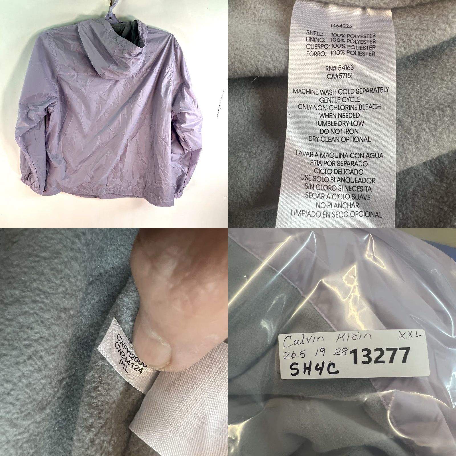 Calvin Klein Calvin Klein Windbreaker Hooded Full Zip 2XL Womens Purple Solid Softshell Zip Windbreaker, Casual, Travel, Workwear, Logo, Lined, Regular Fit Size XXL / US 16-18 / IT 52-54 - 8 Thumbnail