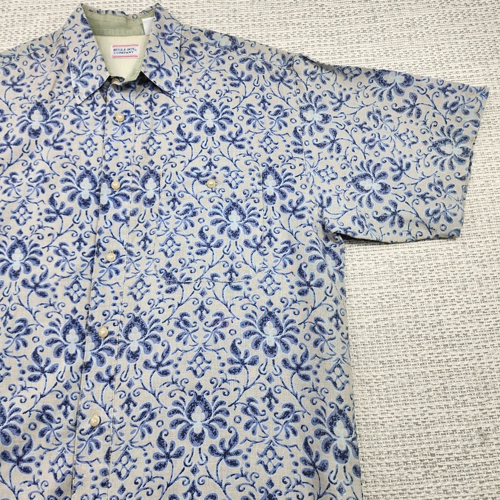 Bugle Boy VINTAGE Bugle Boy Company Shirt Mens Medium Beige Blue Floral Short Sleeve Button Up Size US M / EU 48-50 / 2 - 2 Thumbnail