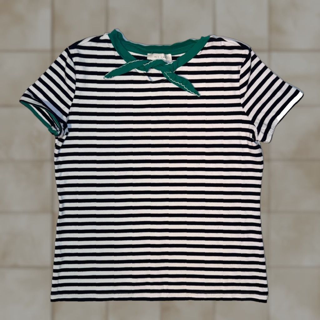 Vintage all:row Top S Green Striped Short Sleeve Ringer Tshirt Bow Venice Size S / US 4 / IT 40 - 1 Thumbnail